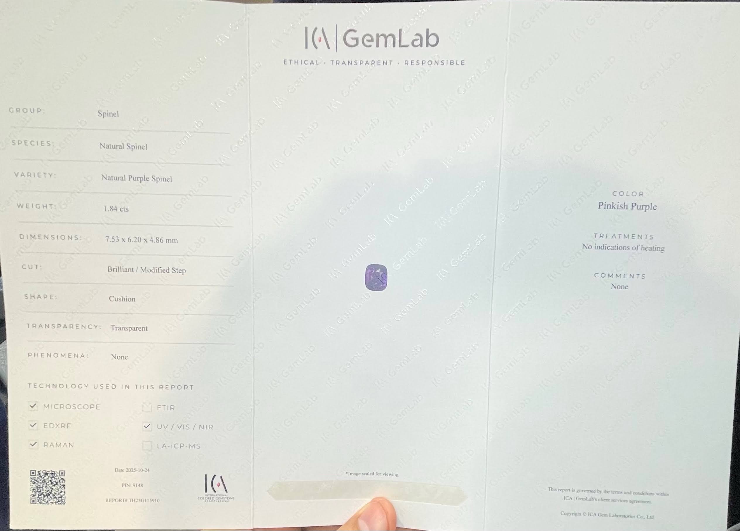 1.84 Carats Certified Purple Spinel