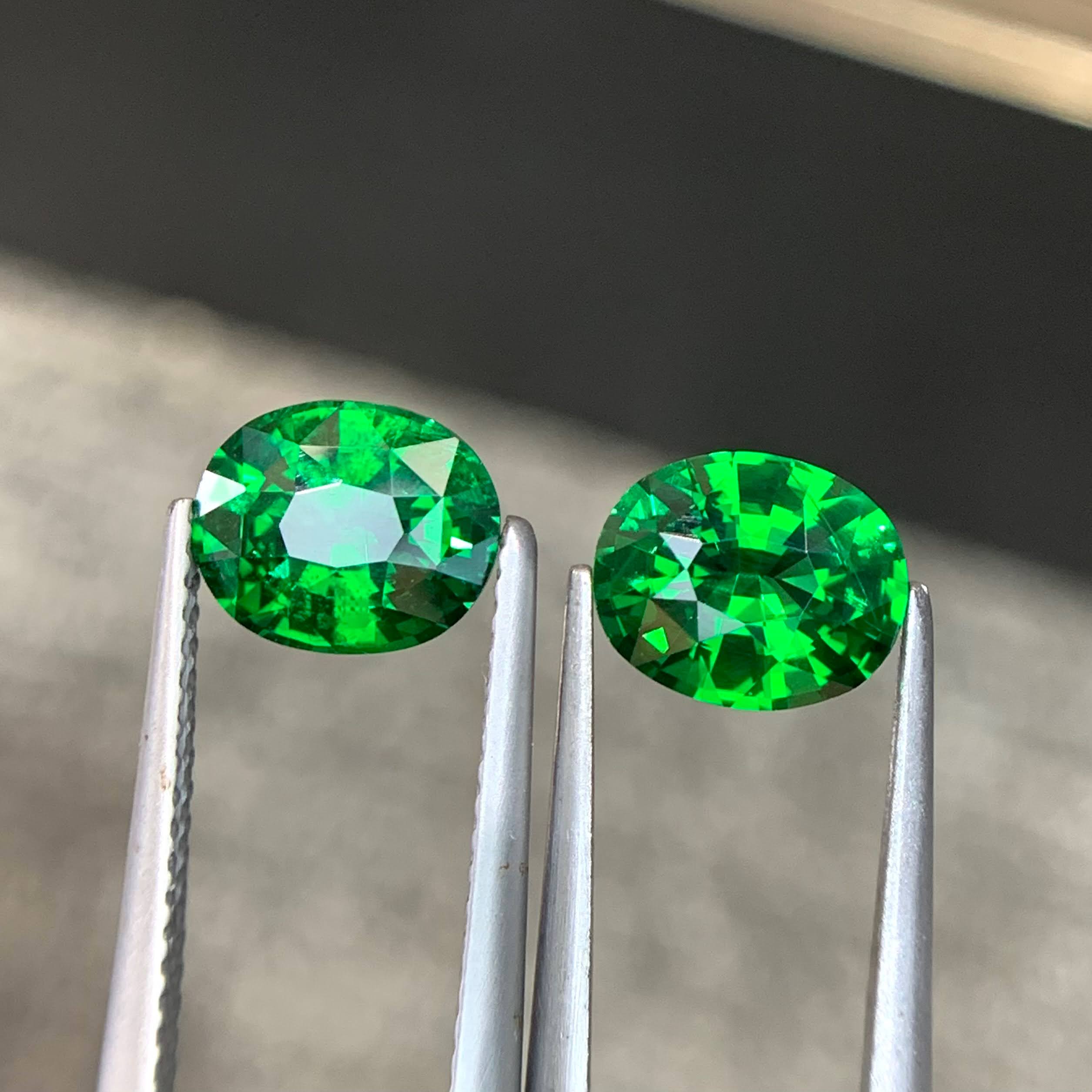 3.48ct Tsavorite Garnet Pair Oval Cut