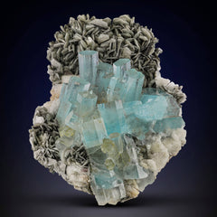 Blue Aquamarine on Muscovite & Apatite