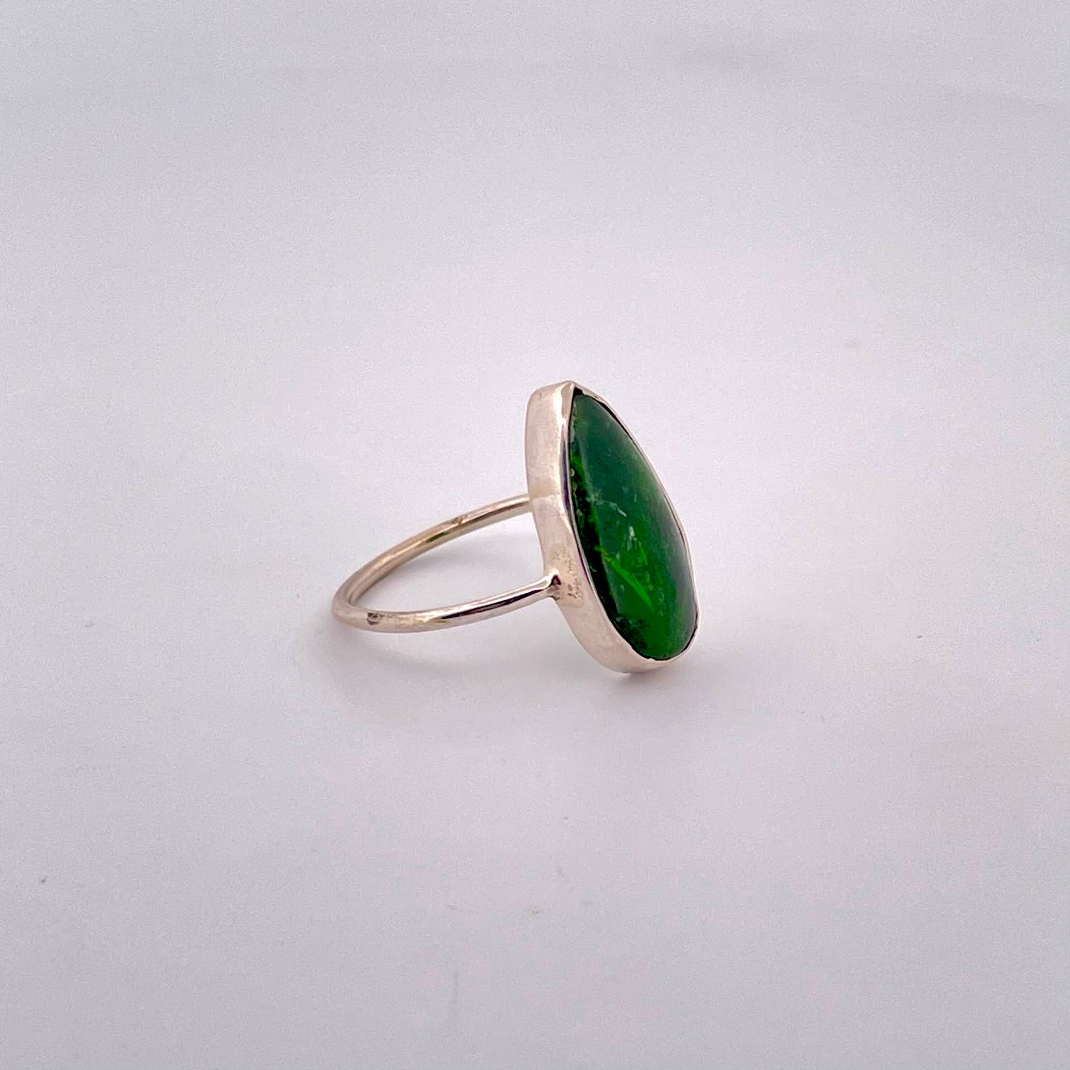 Handmade Green Diopside Silver Ring