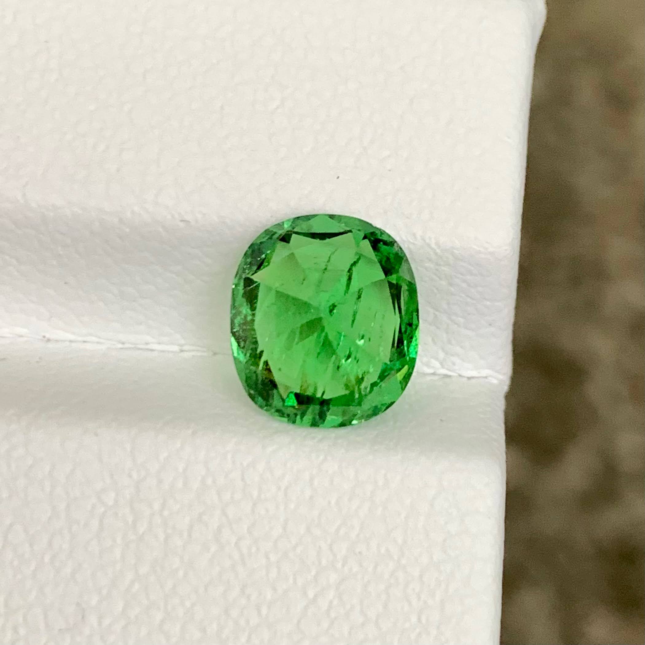 2.82 Carats Verdant Green Tsavorite Garnet Cushion Cut from Tanzania