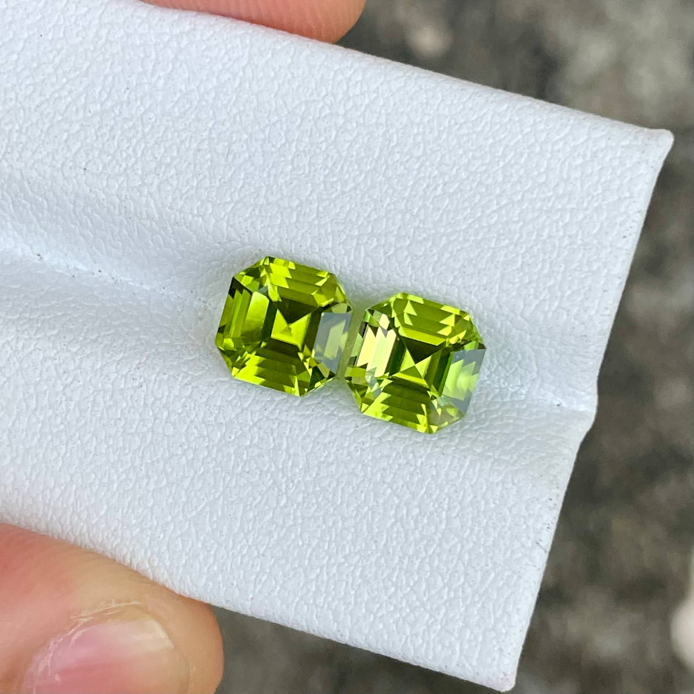 4.12 Carats Green Peridot Asscher Pair 