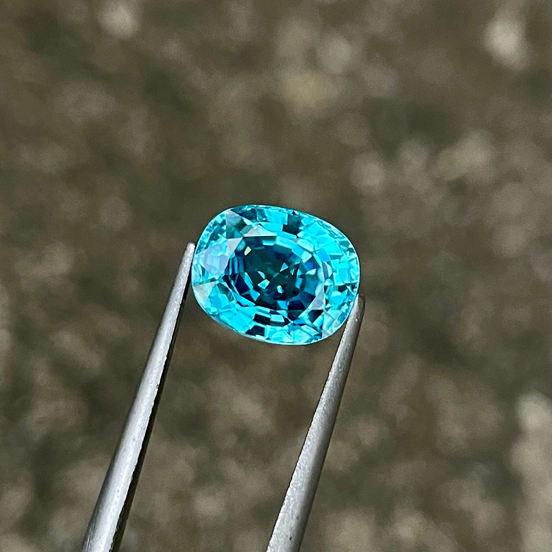 4.65 carats Blue Zircon Stone Cushion Cut Natural Cambodian Gemstone