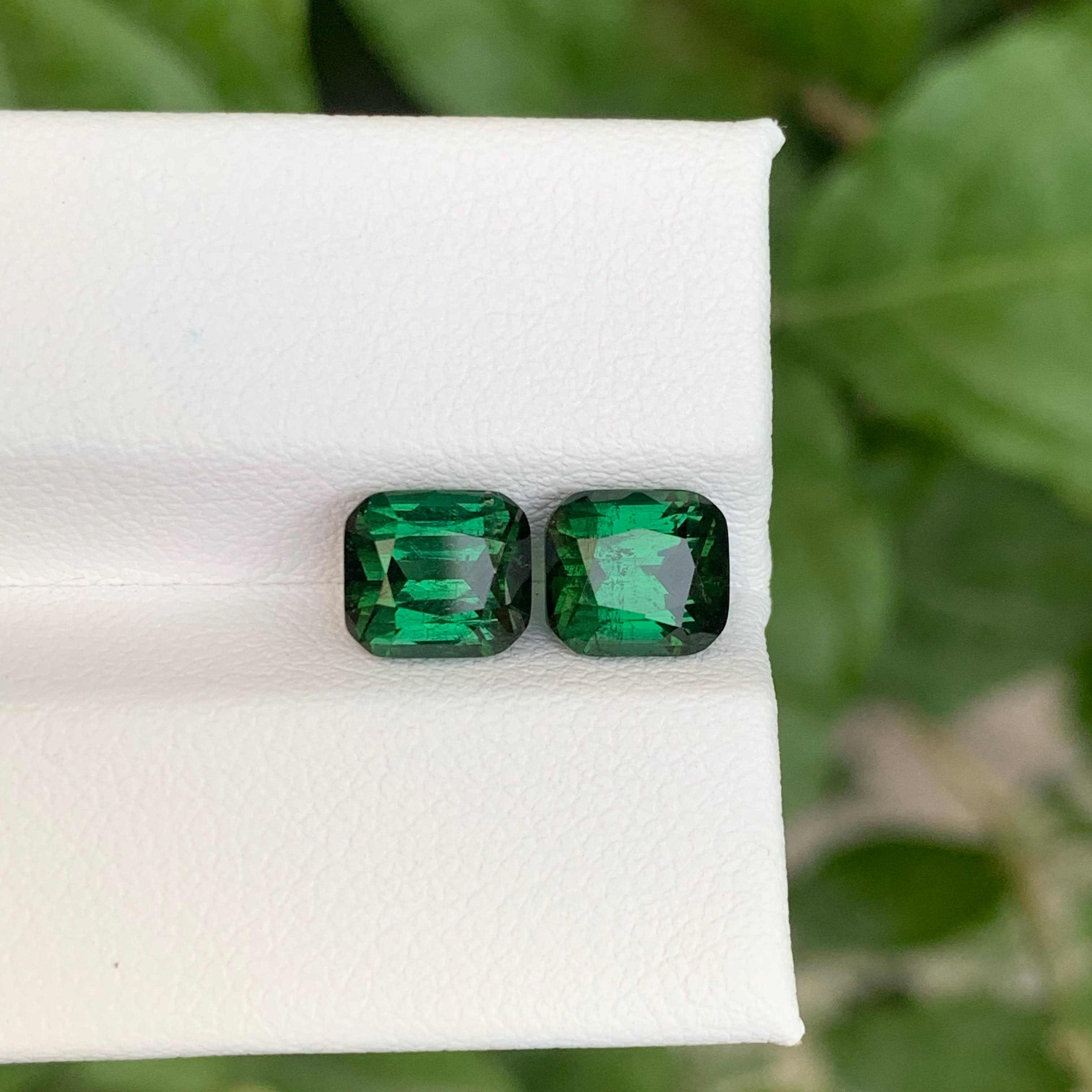 4.00 Carat Green Cushion Tourmaline Pair