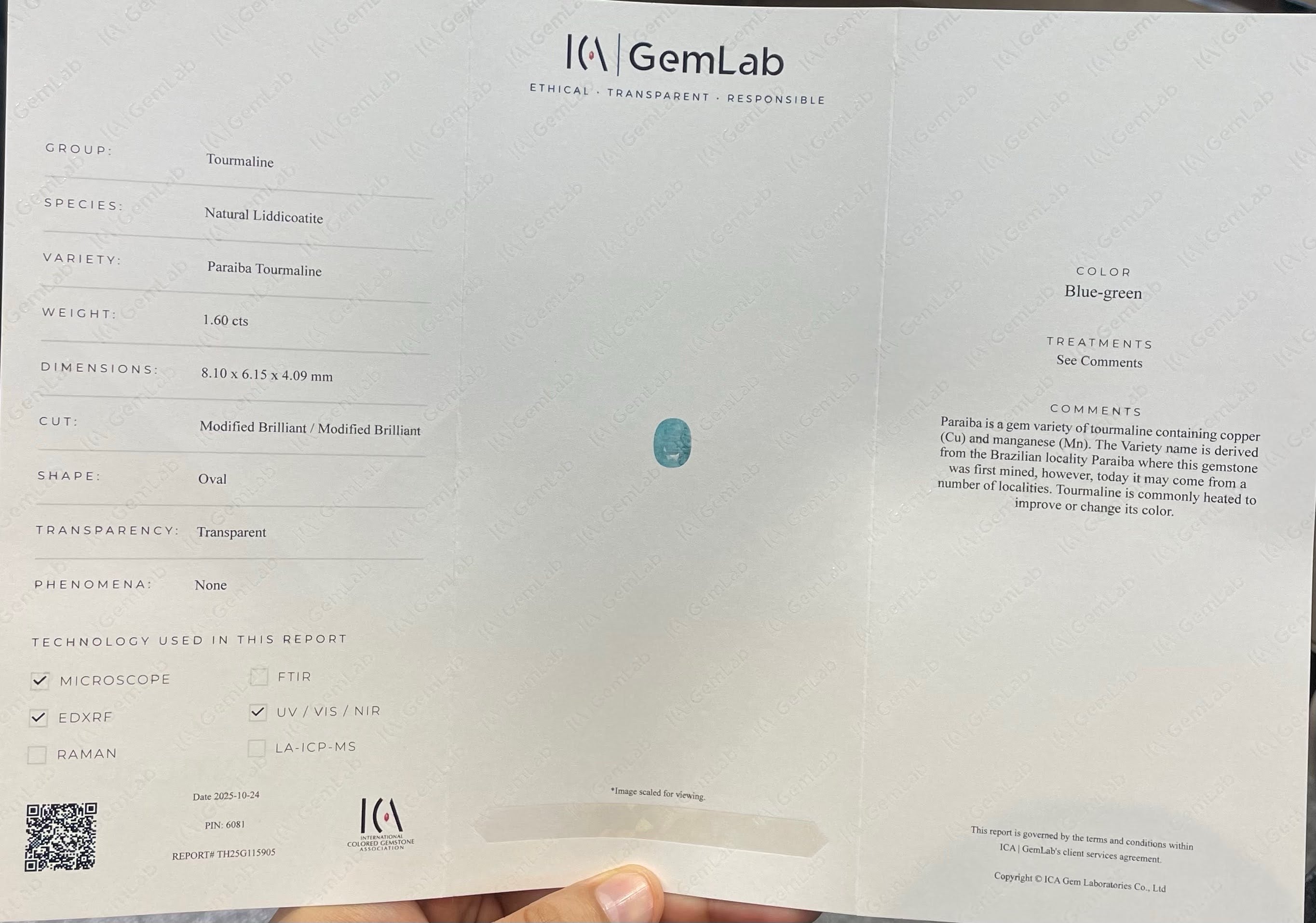  1.60 Carat Certified Paraiba Tourmaline