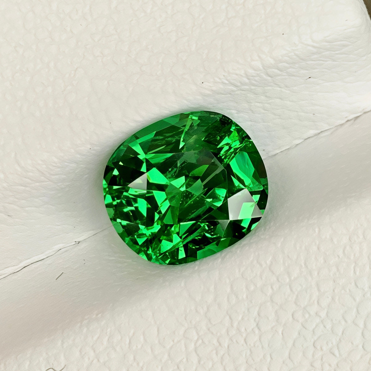 2.82 Carats Verdant Green Tsavorite Garnet Cushion Cut from Tanzania