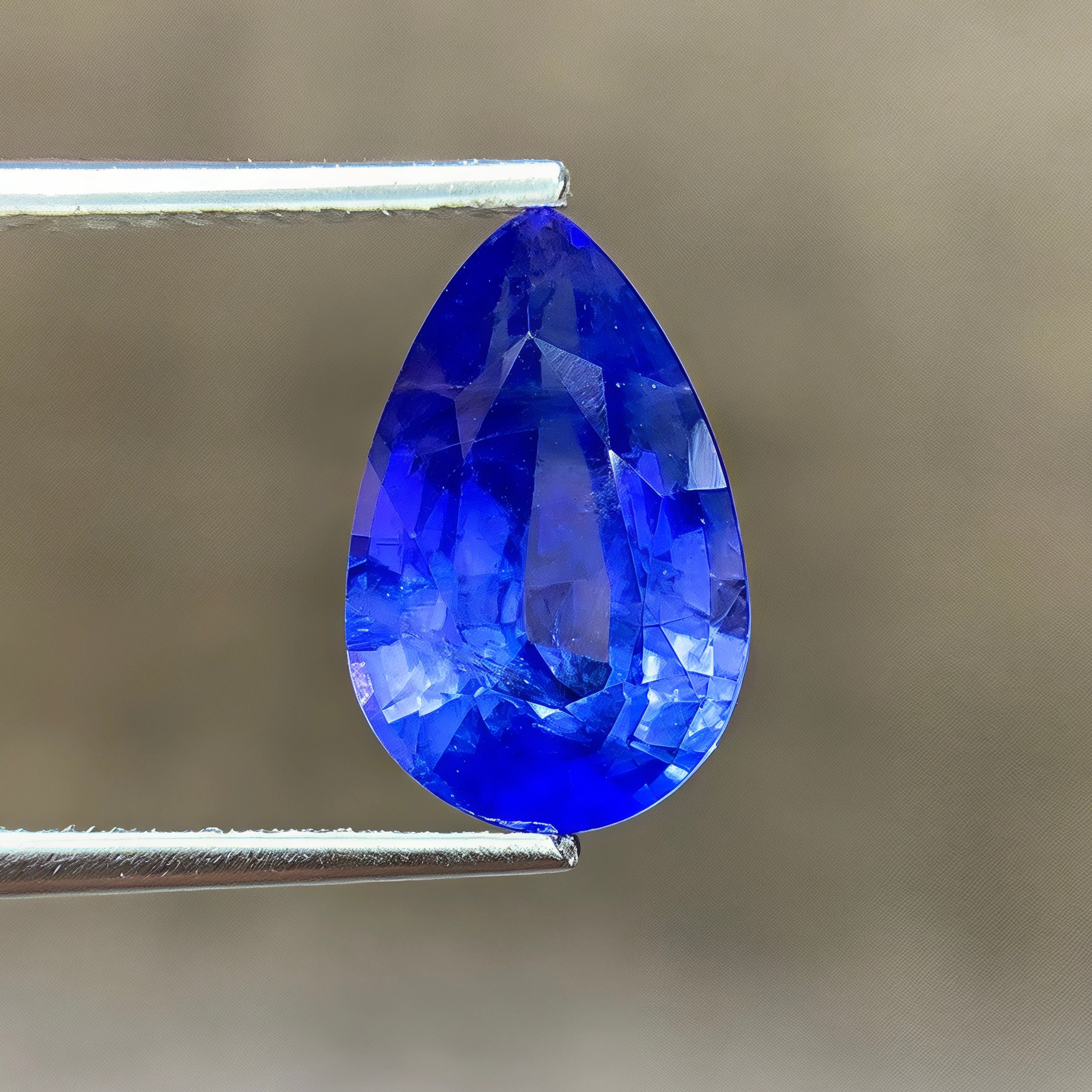 3.88ct Intense Blue Sapphire Pear Cut