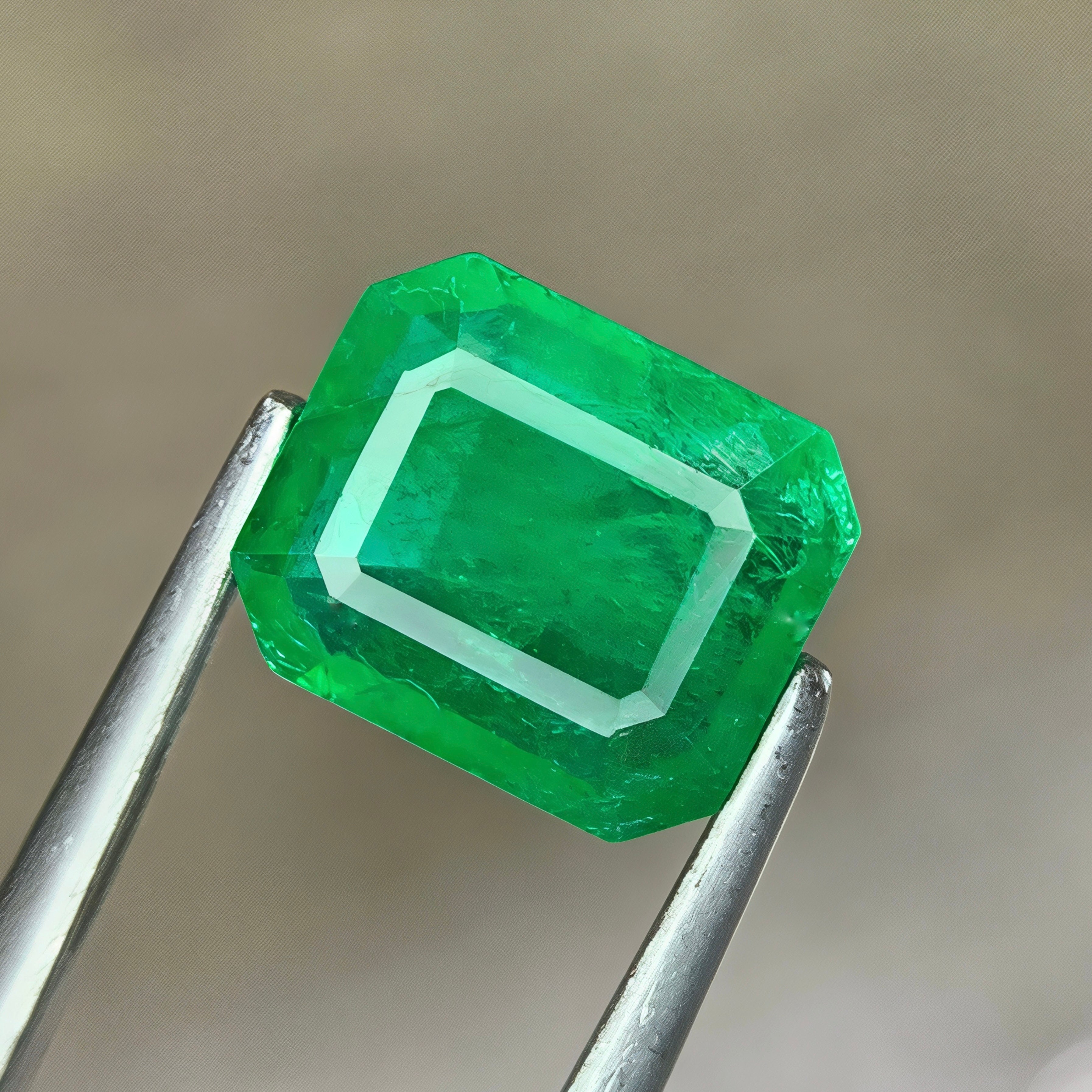 1.34ct Rich Green Zambian Emerald Cut Emerald
