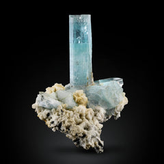 Blue Aquamarine Crystal with Albite