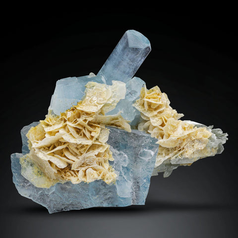 Blue Aquamarine Crystal with Calcite