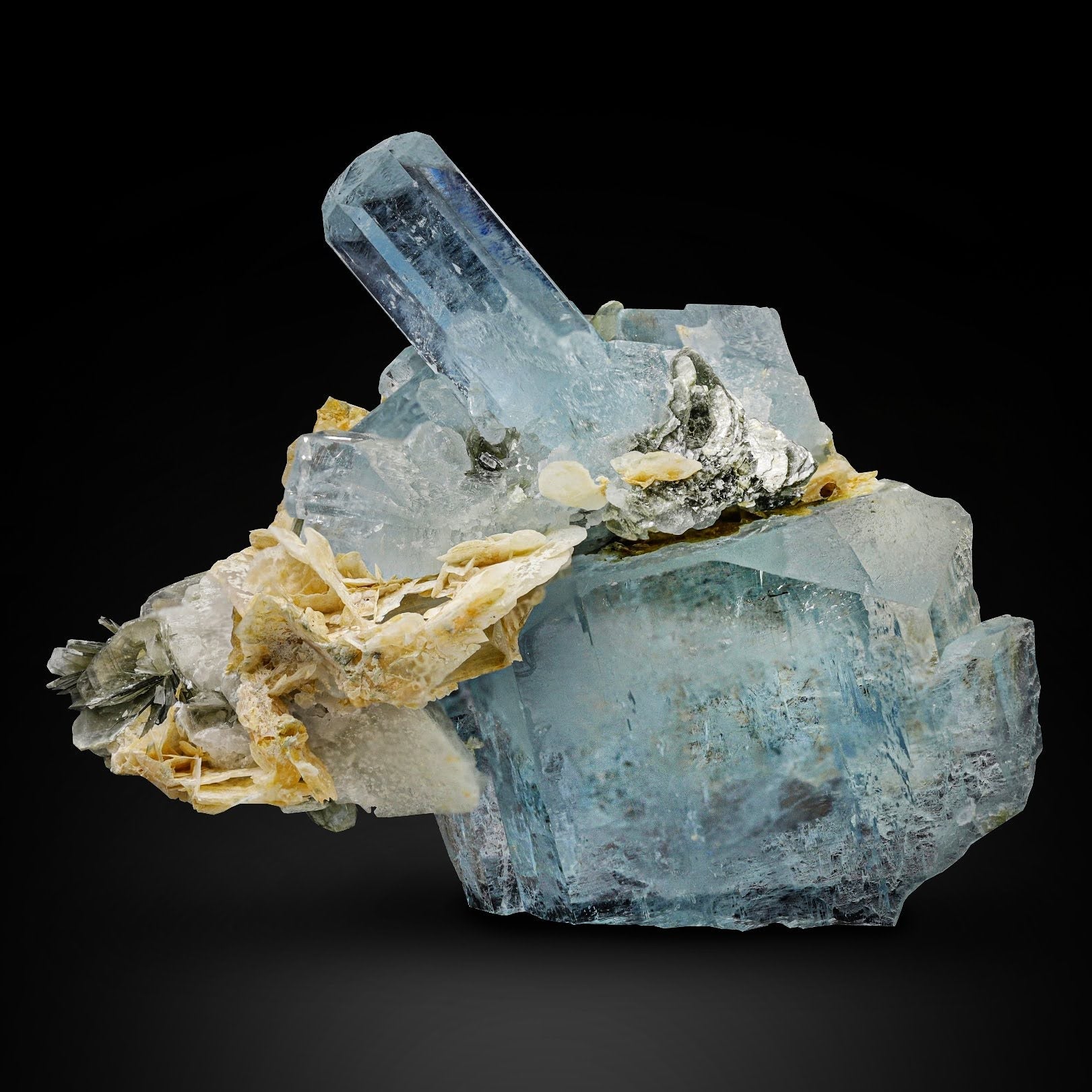 Blue Aquamarine Crystal with Calcite