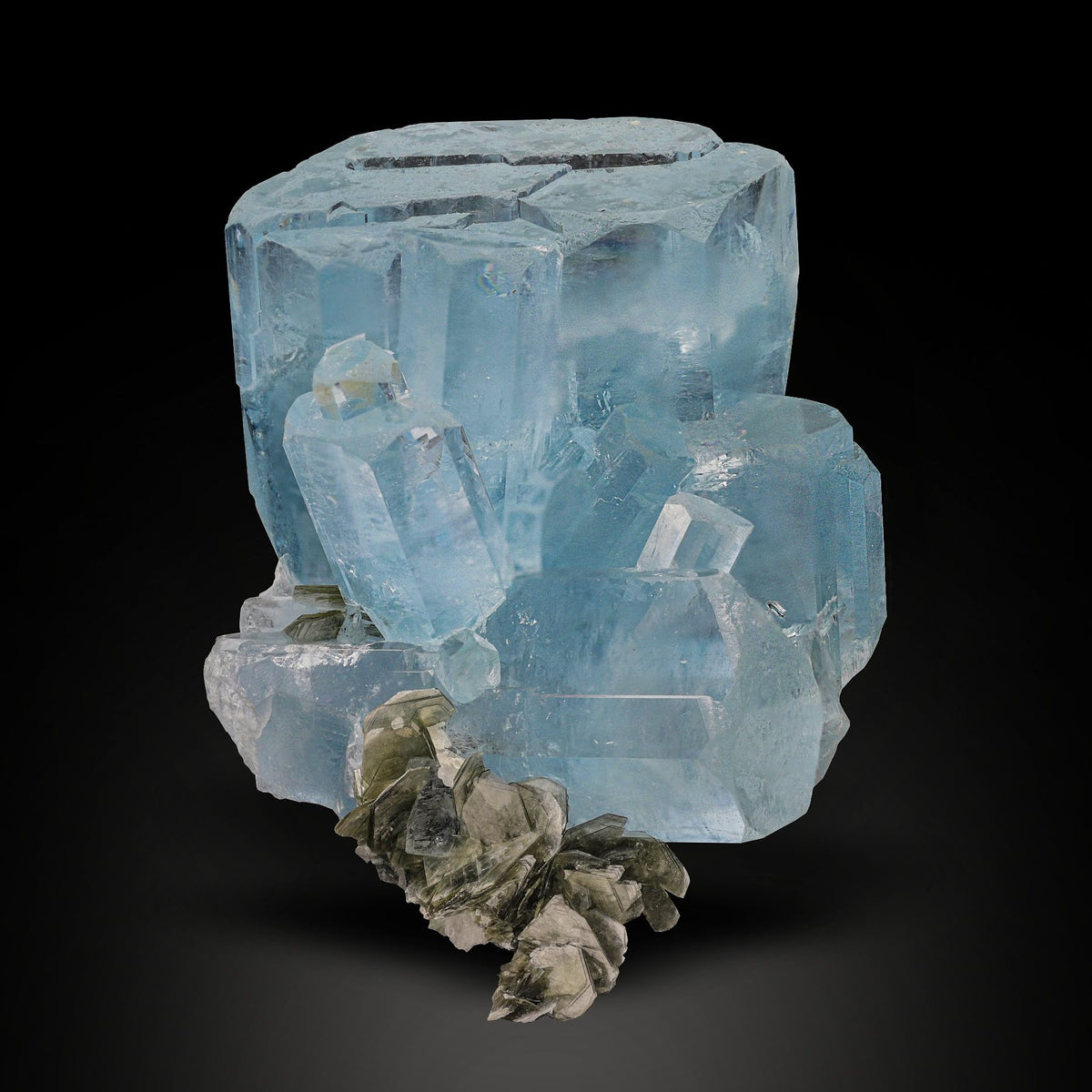 Blue Aquamarine Crystal with Muscovite