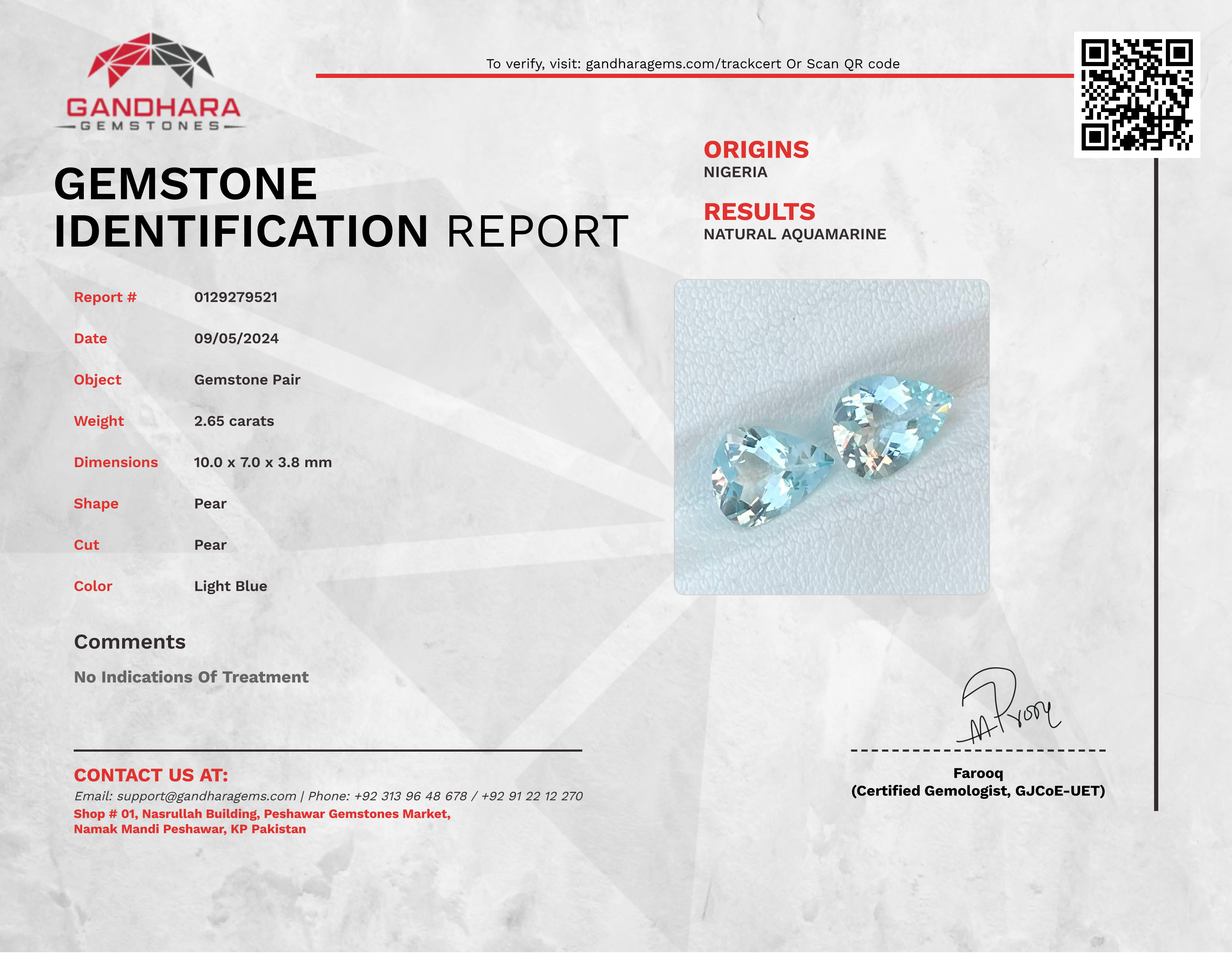 2.56 carats Light Blue Aquamarine Pair