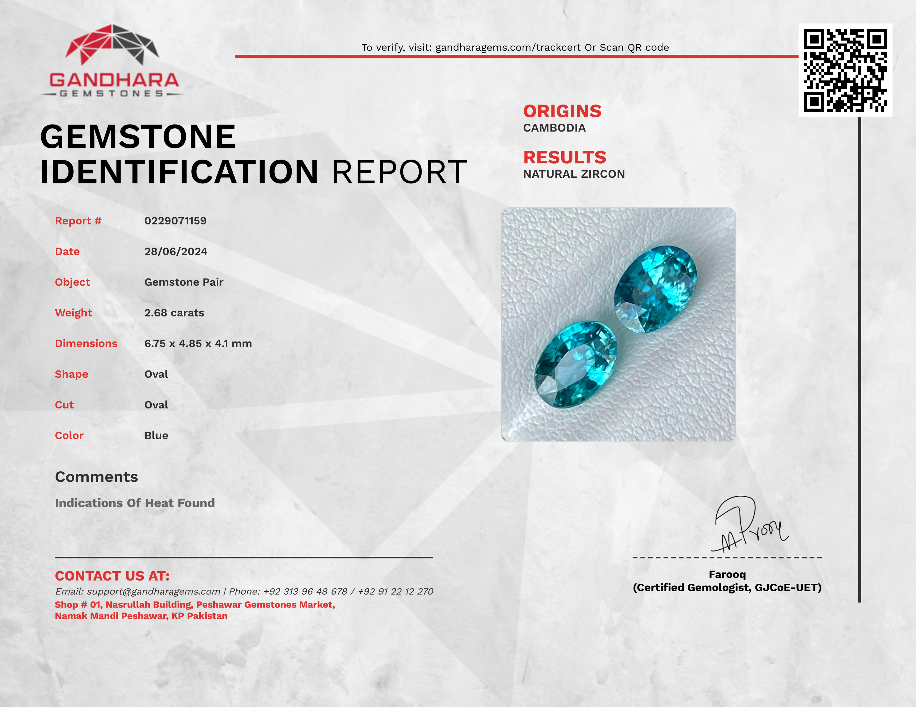 2.68 Carats Blue Zircon Pair Oval Cut