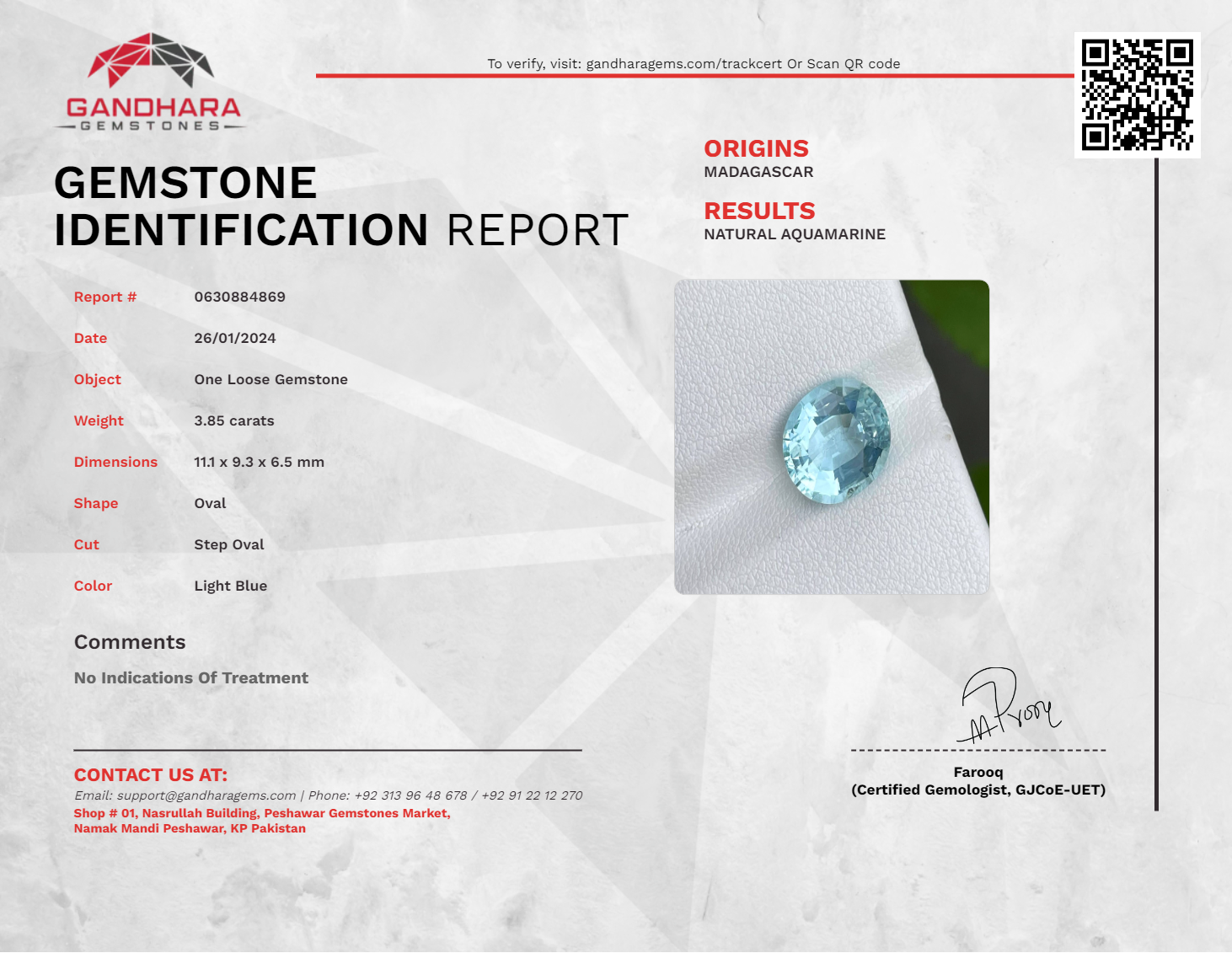 3.85 Carats Gem Blue Aquamarine Stone