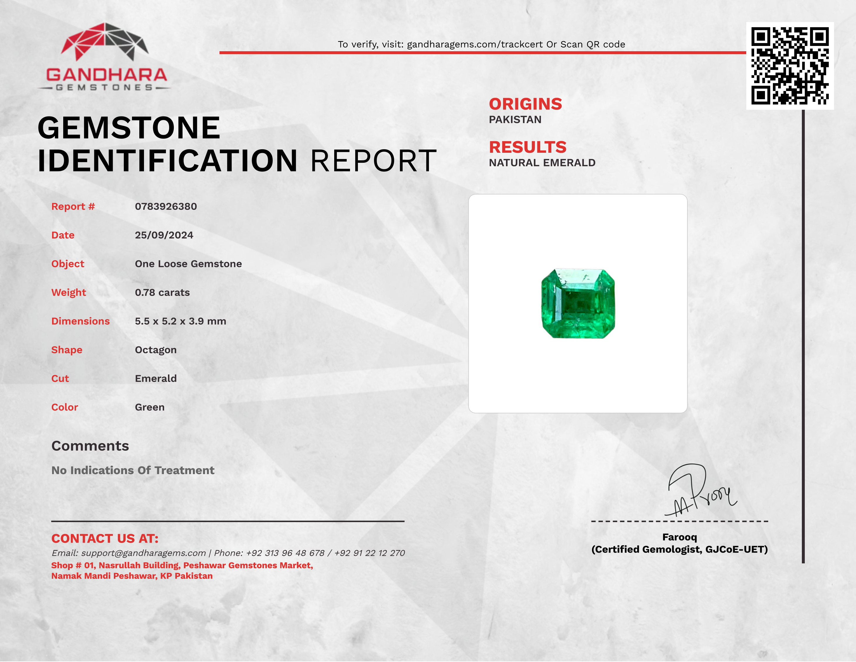 0.78 Carats Pakistan Emerald Gemstone