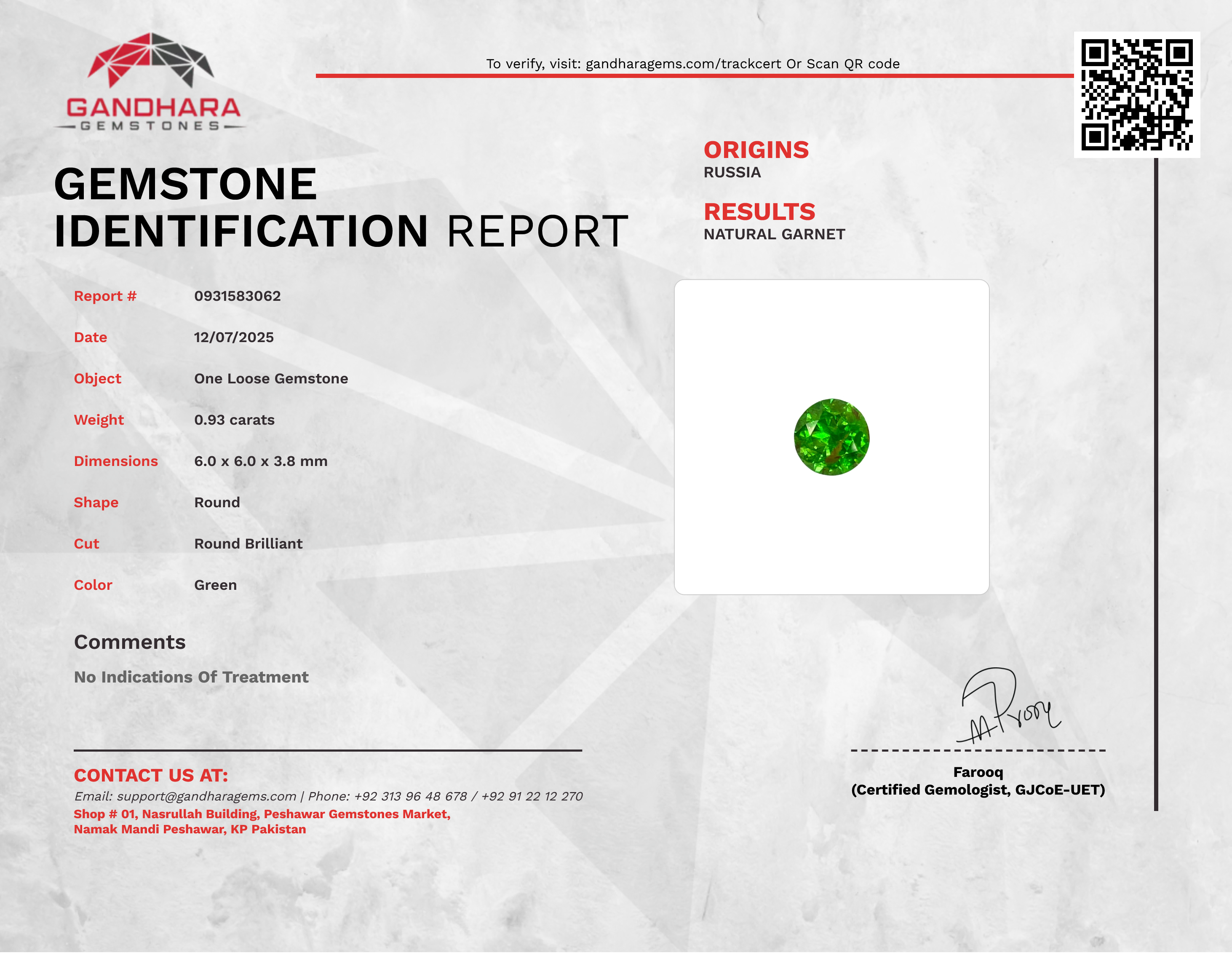 0.93 Carats Vivid Green Demantoid Garnet