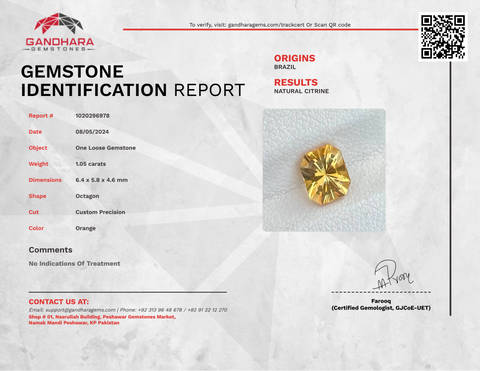 1.05 Carats Custom Precision Citrine