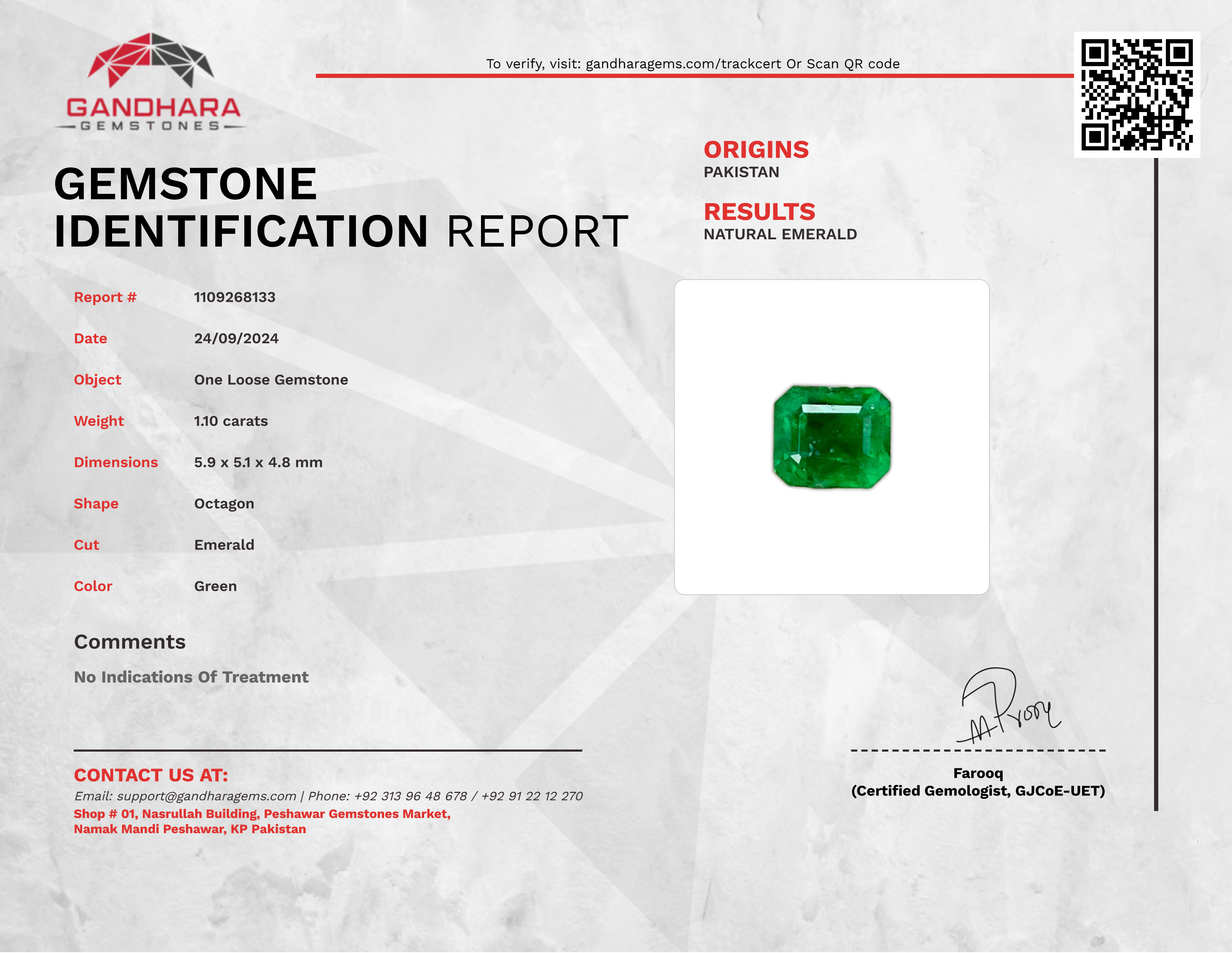 1.10 Carats Pakistan Emerald Gemstone