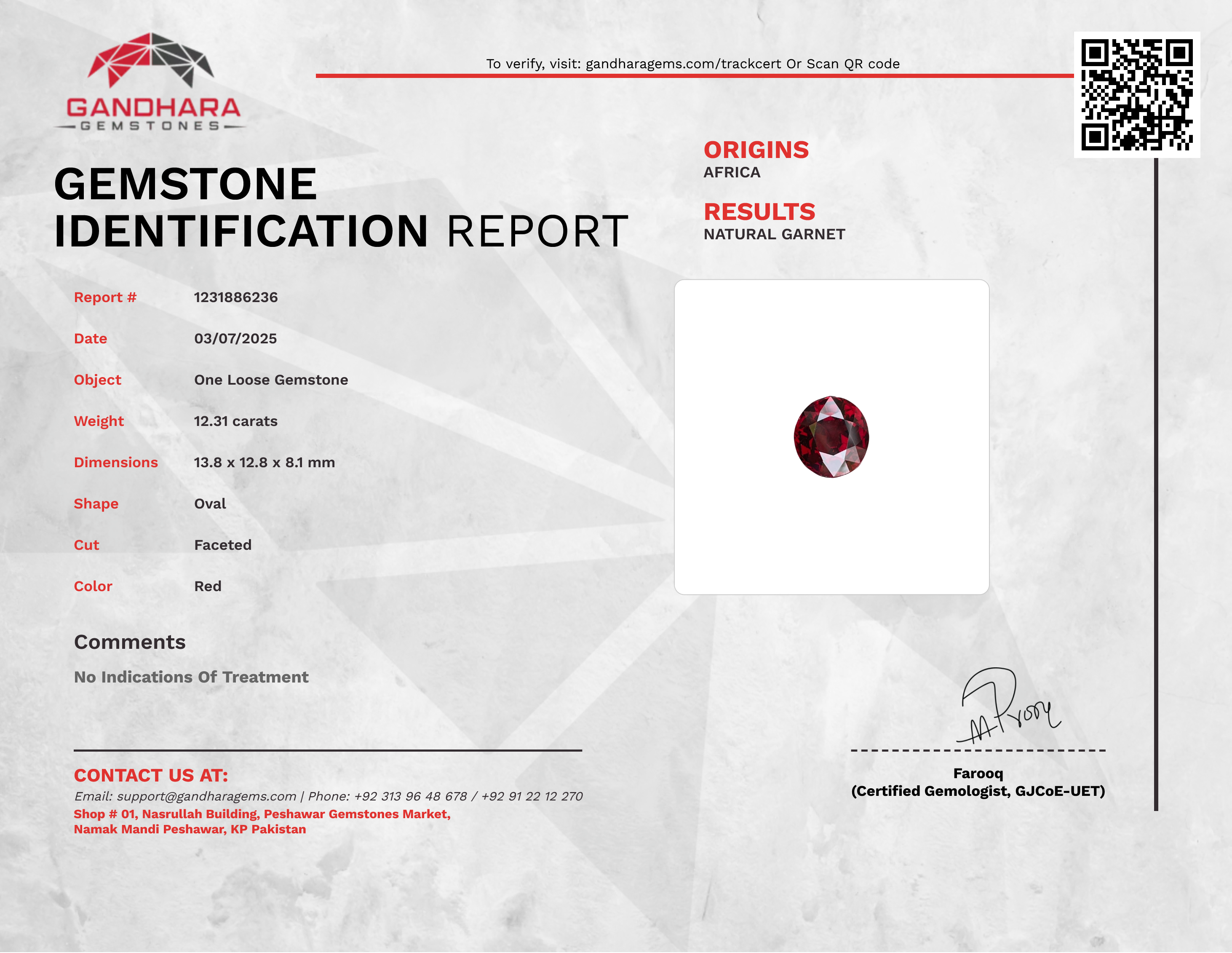 12.31 Carats Loose Red Garnet Gemstone