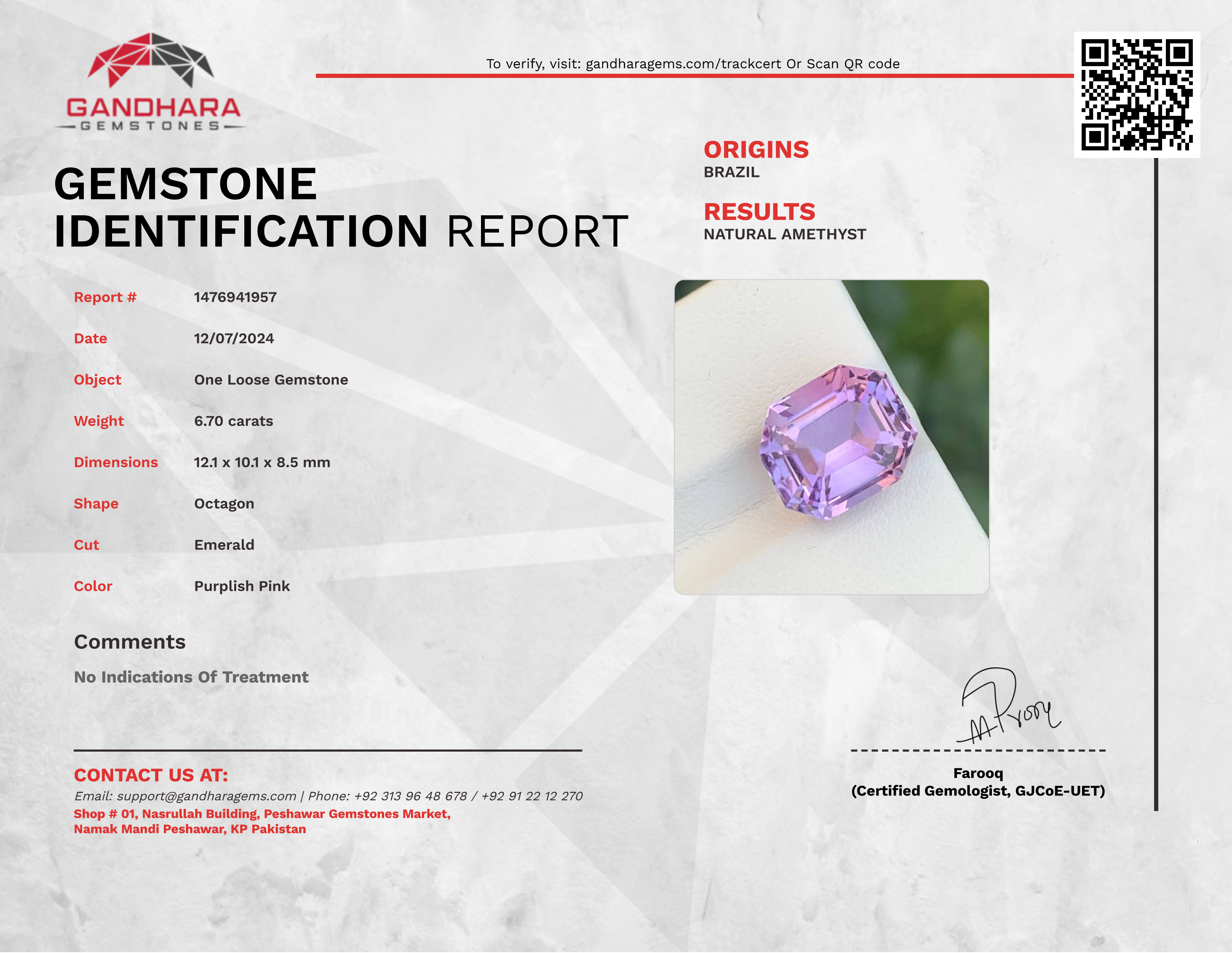 6.70 carats Rose de France Amethyst