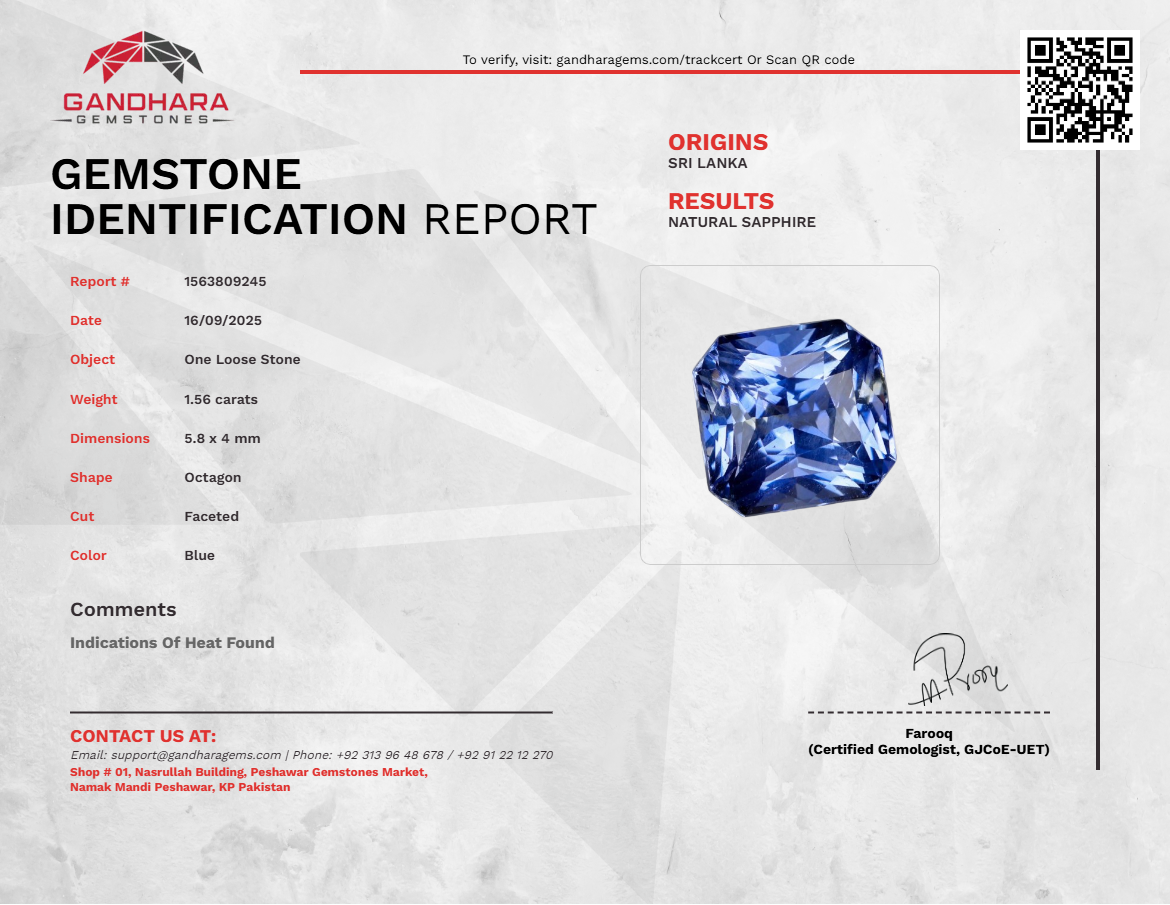 1.56 Carats Blue Sapphire Stone