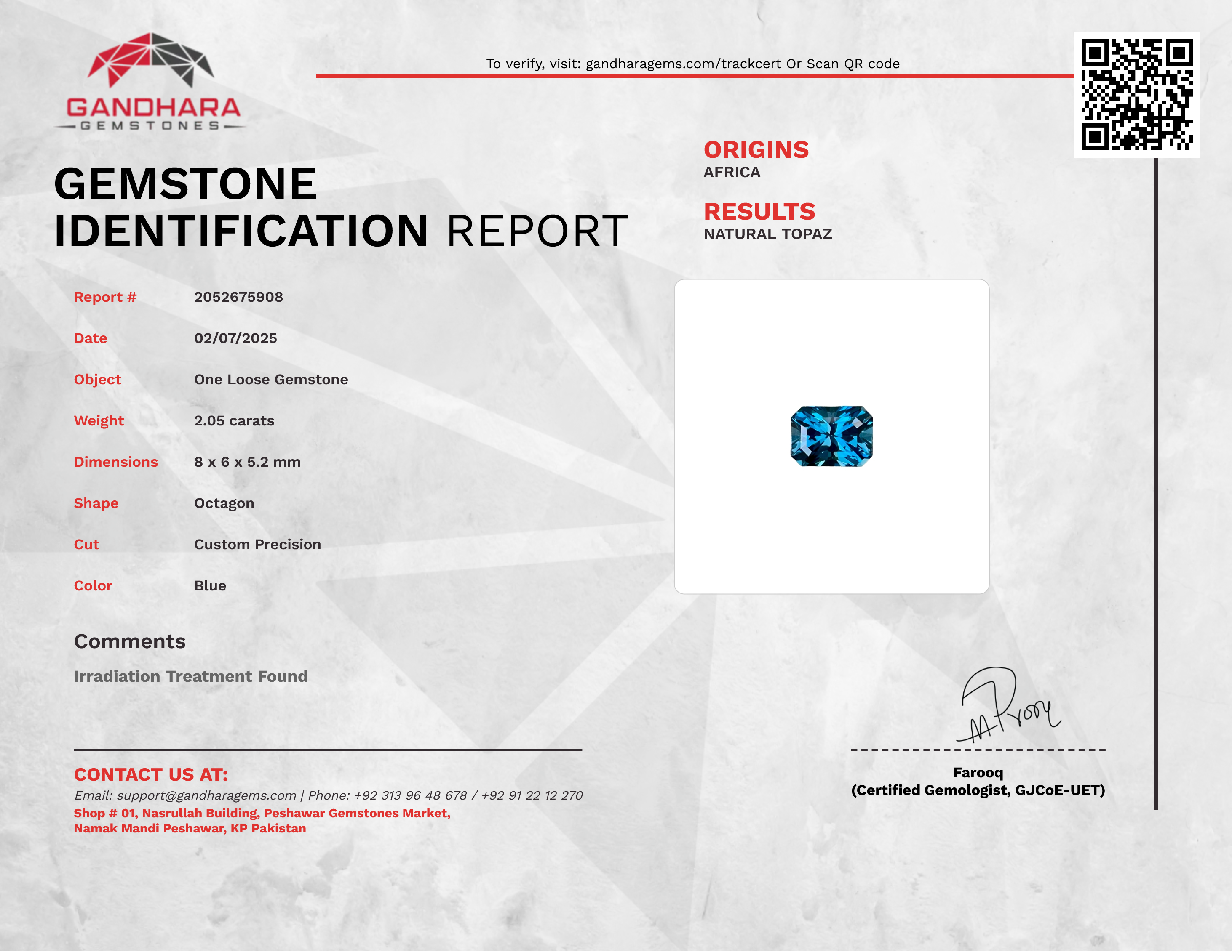 2.05 Carat London Blue Topaz