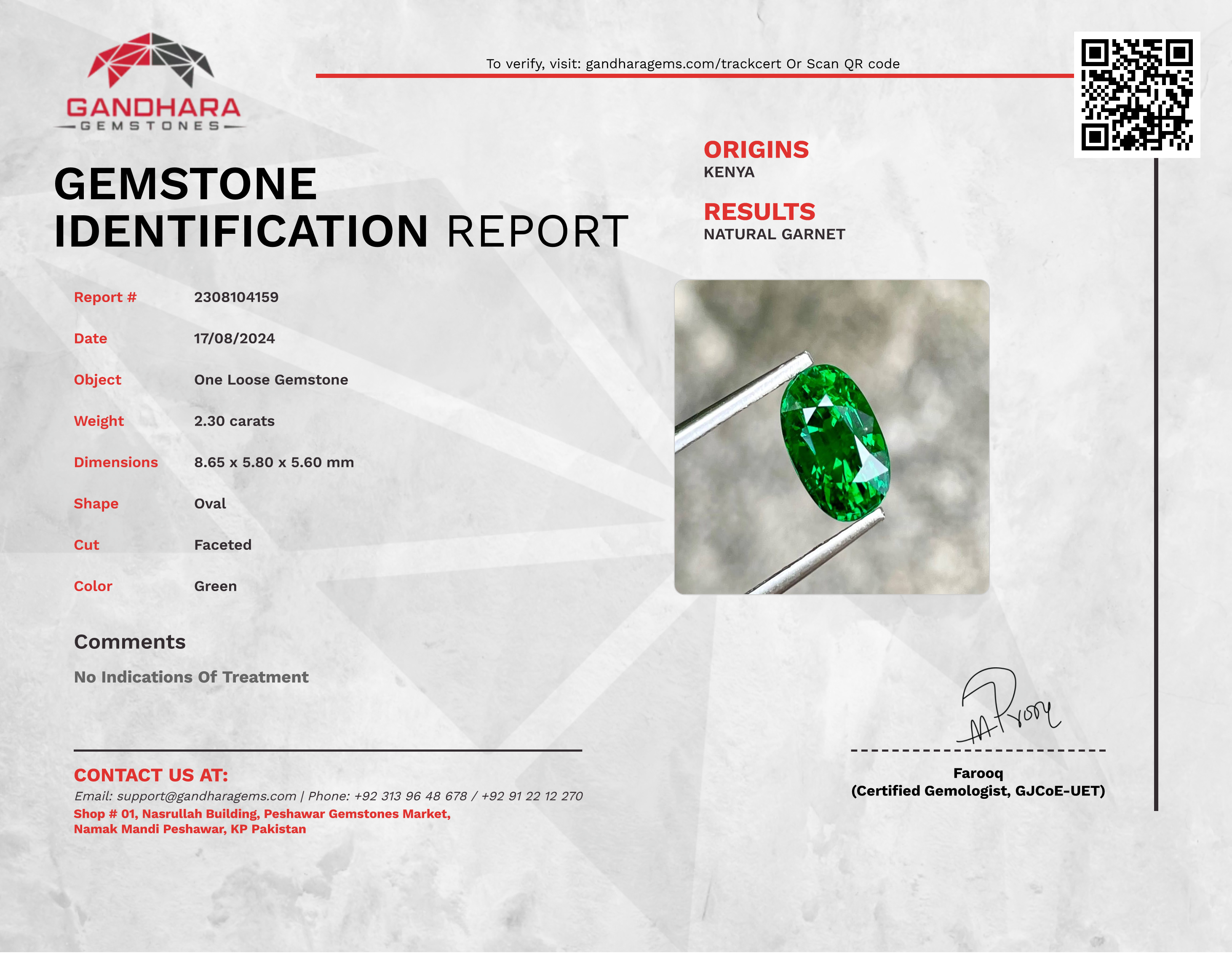 2.30 carats Green Tsavorite Garnet Gem