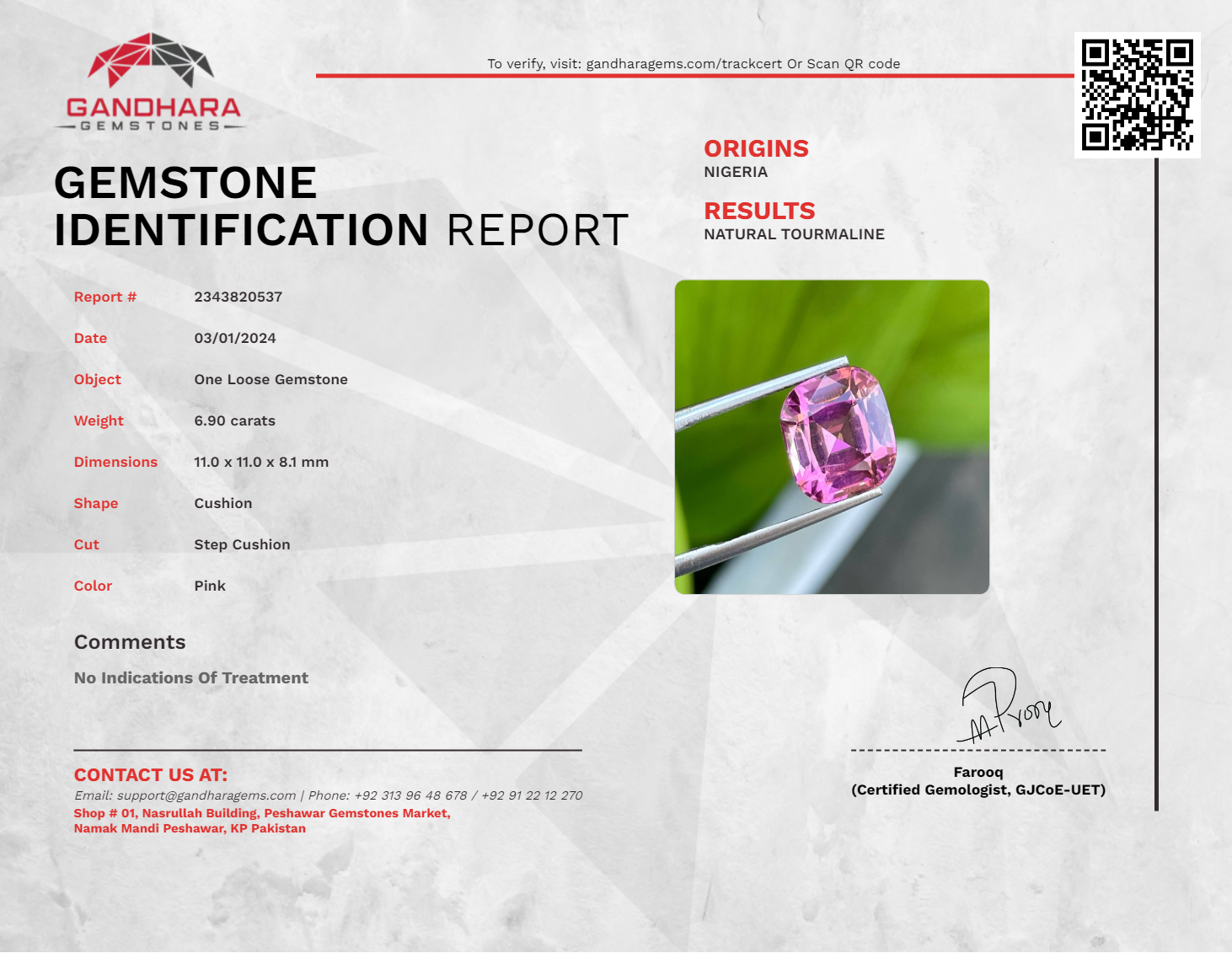 Pink Tourmaline 6.90 Carat Cushion Cut