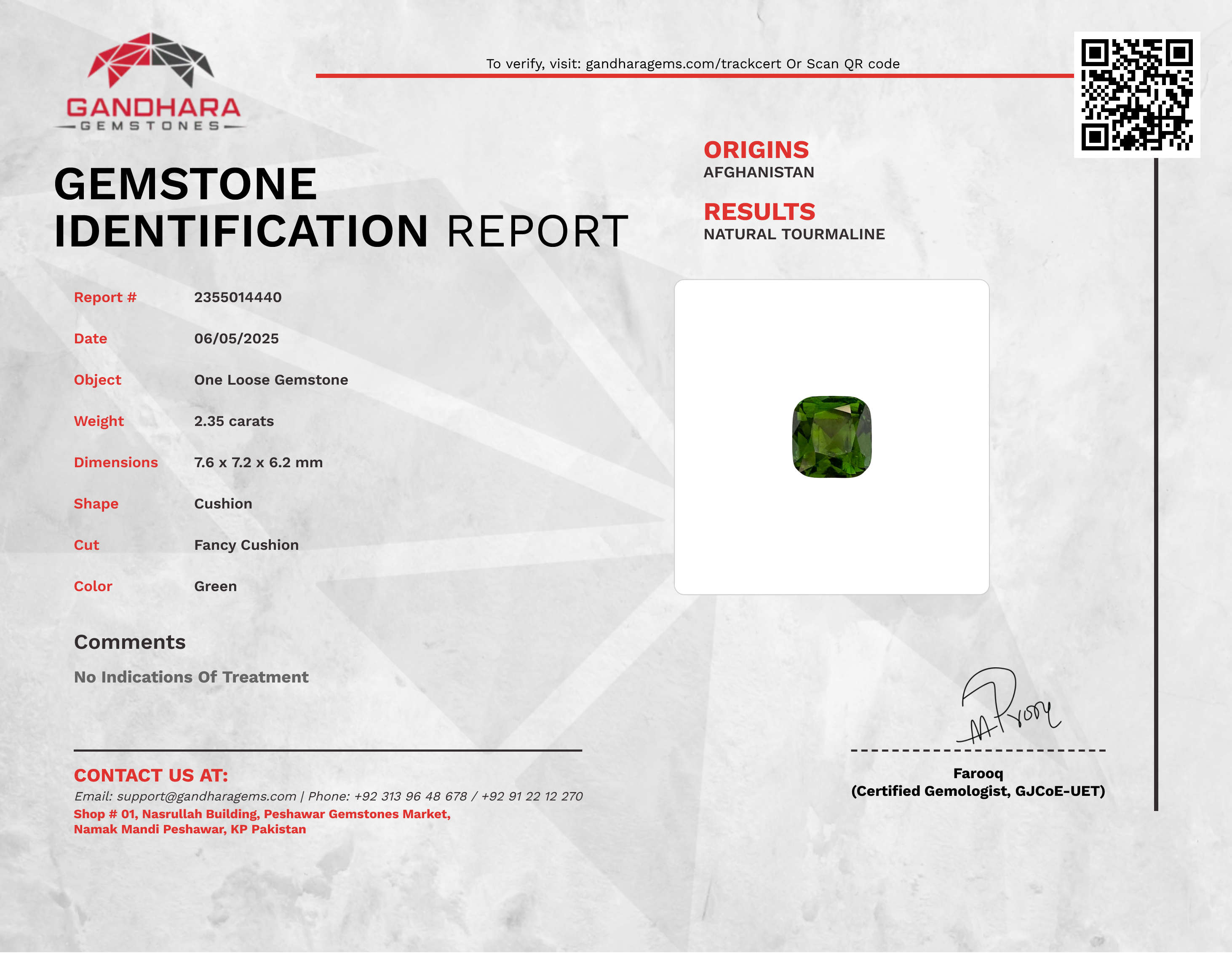 2.35 Carat Green Tourmaline Stone