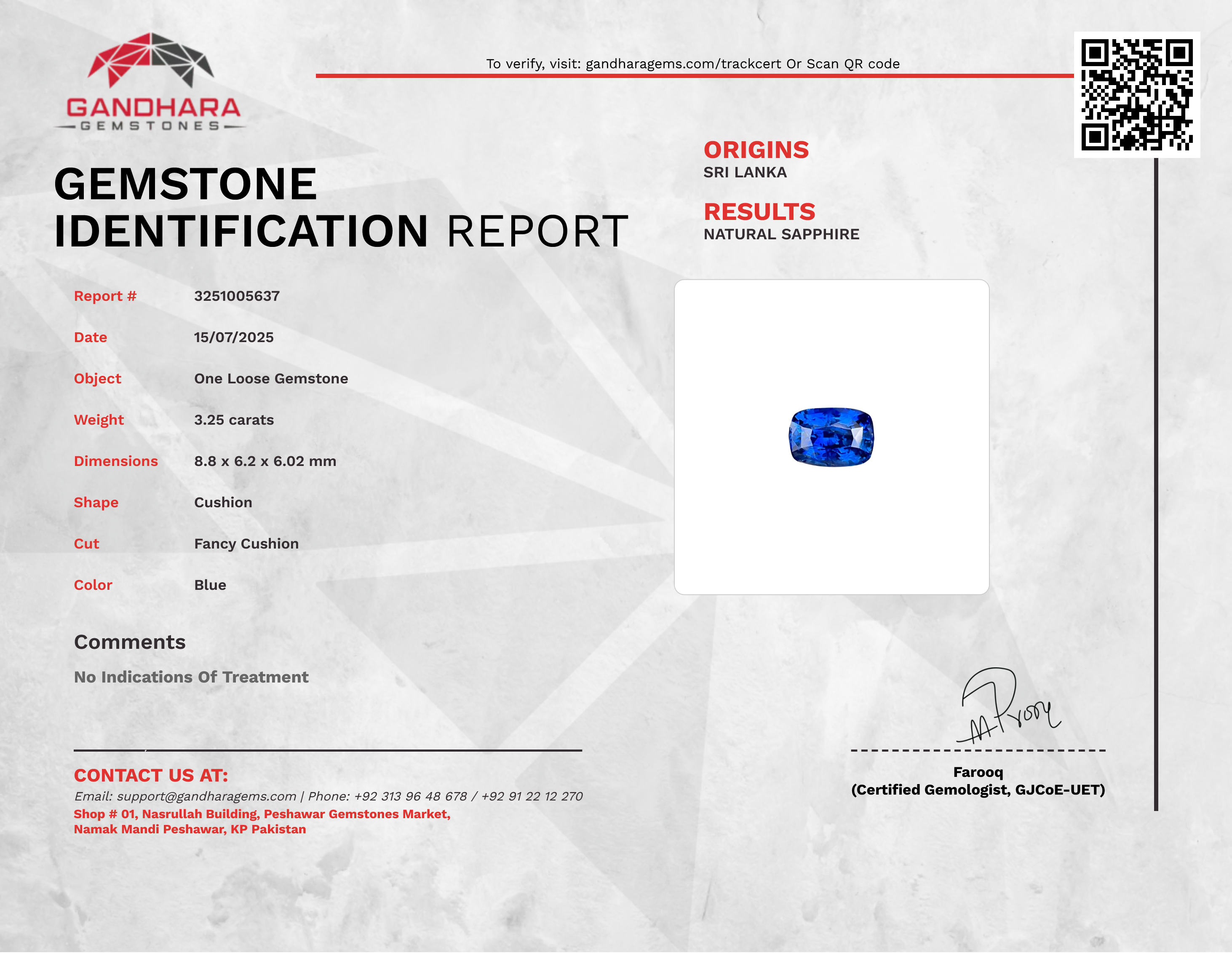 3.25 Carats Blue Sri Lankan Sapphire