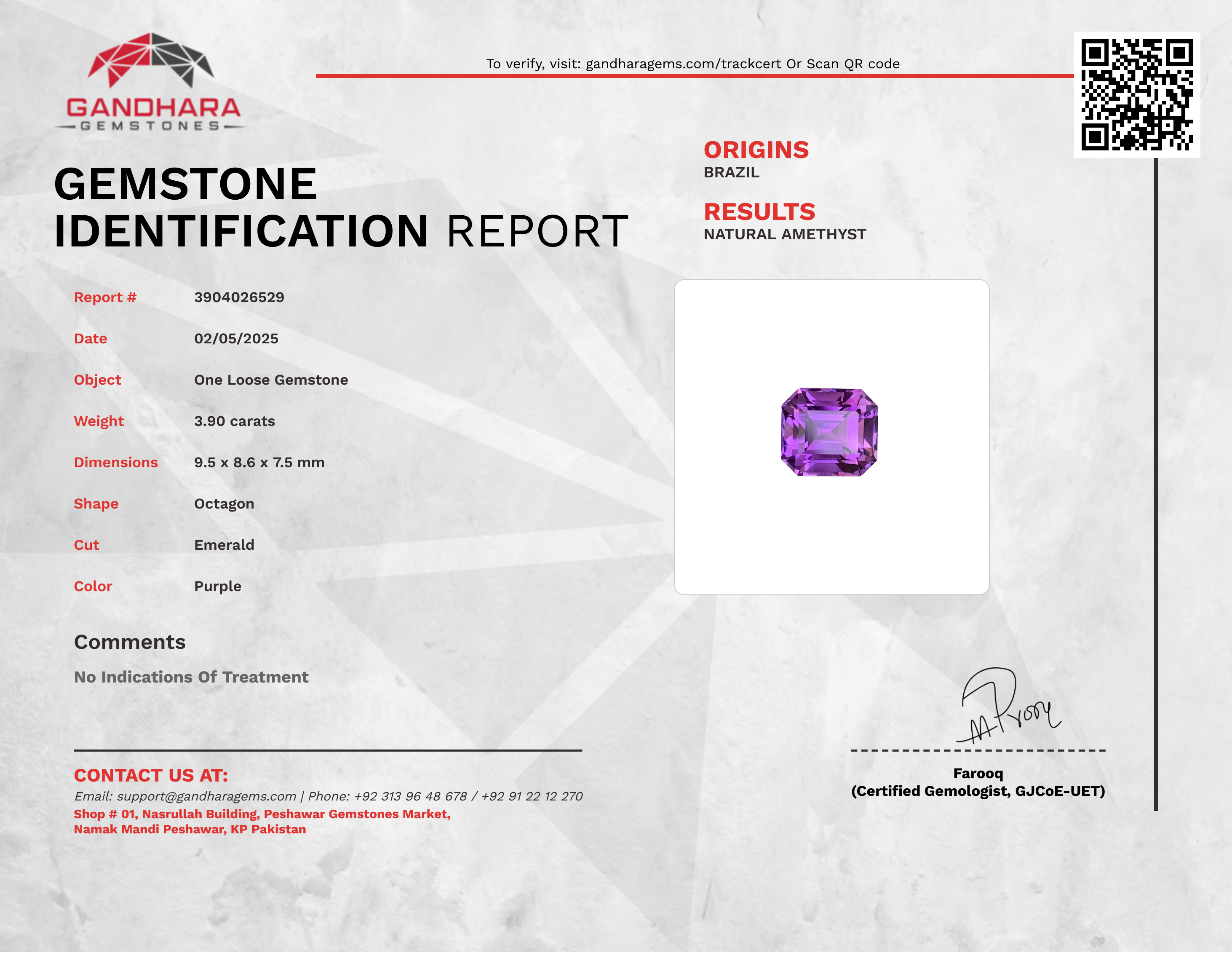 3.90 carats Amethyst Stone Emerald Cut