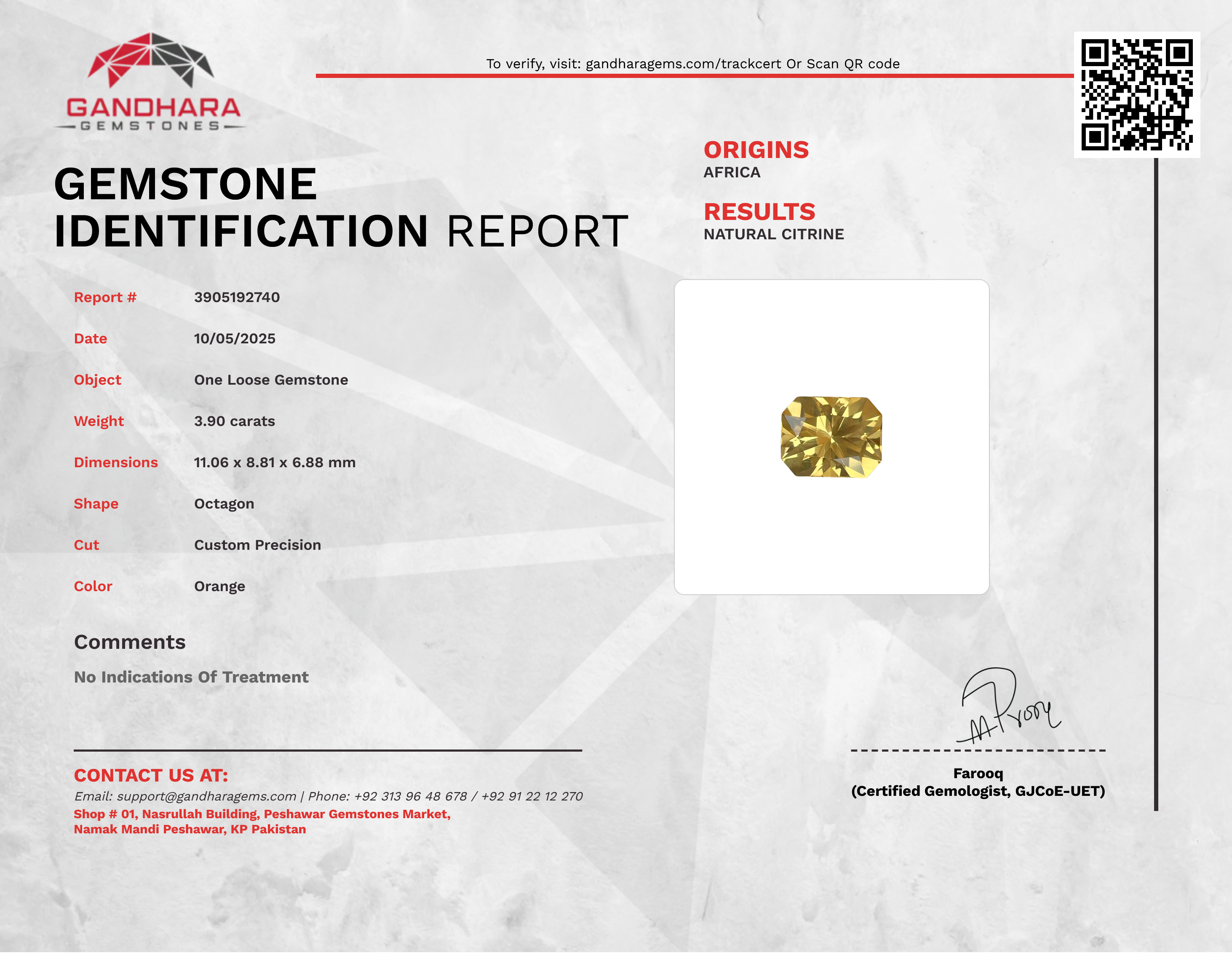 3.90 Carats Custom Precision Citrine