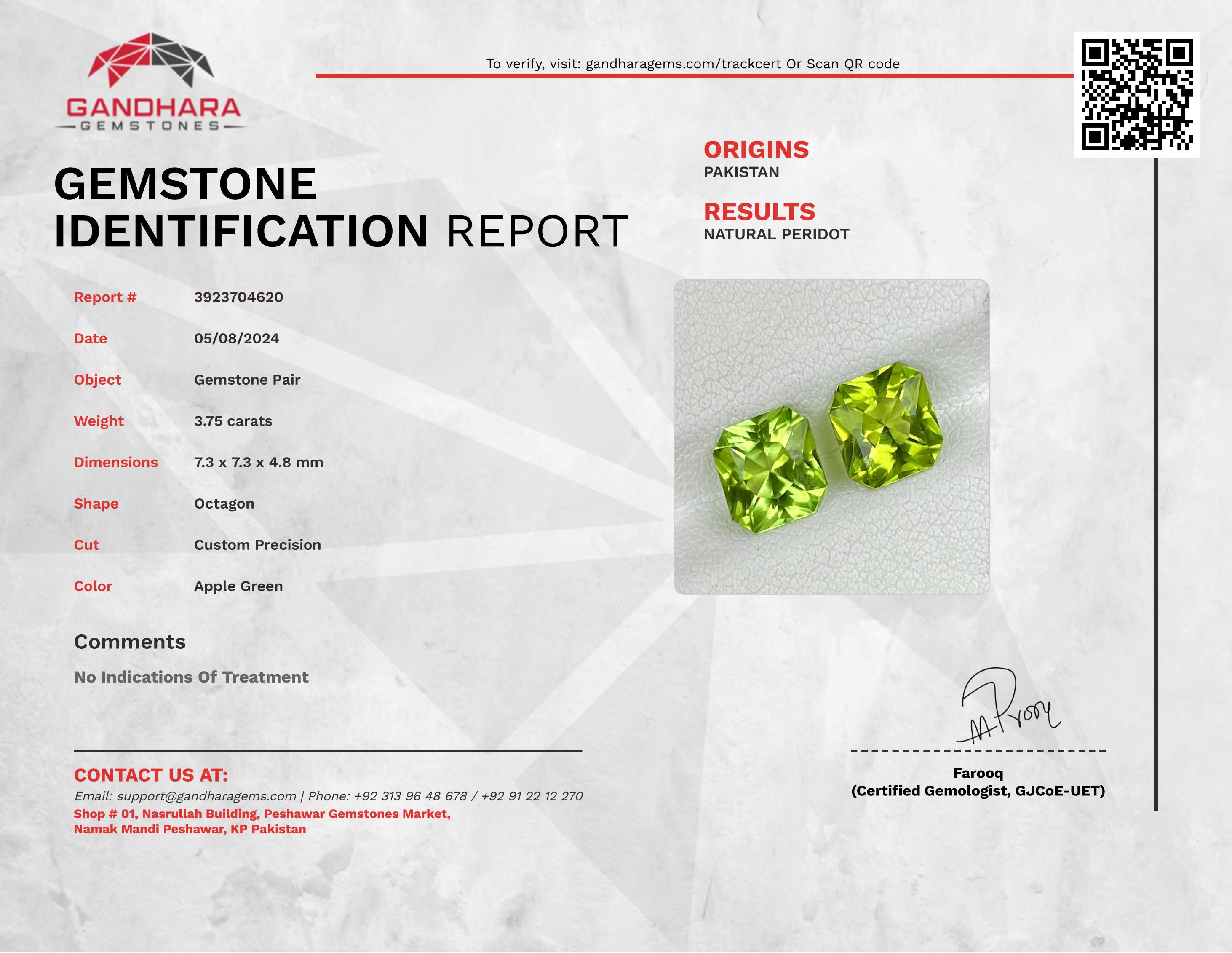 3.75 Carats Green Peridot Pair Gems