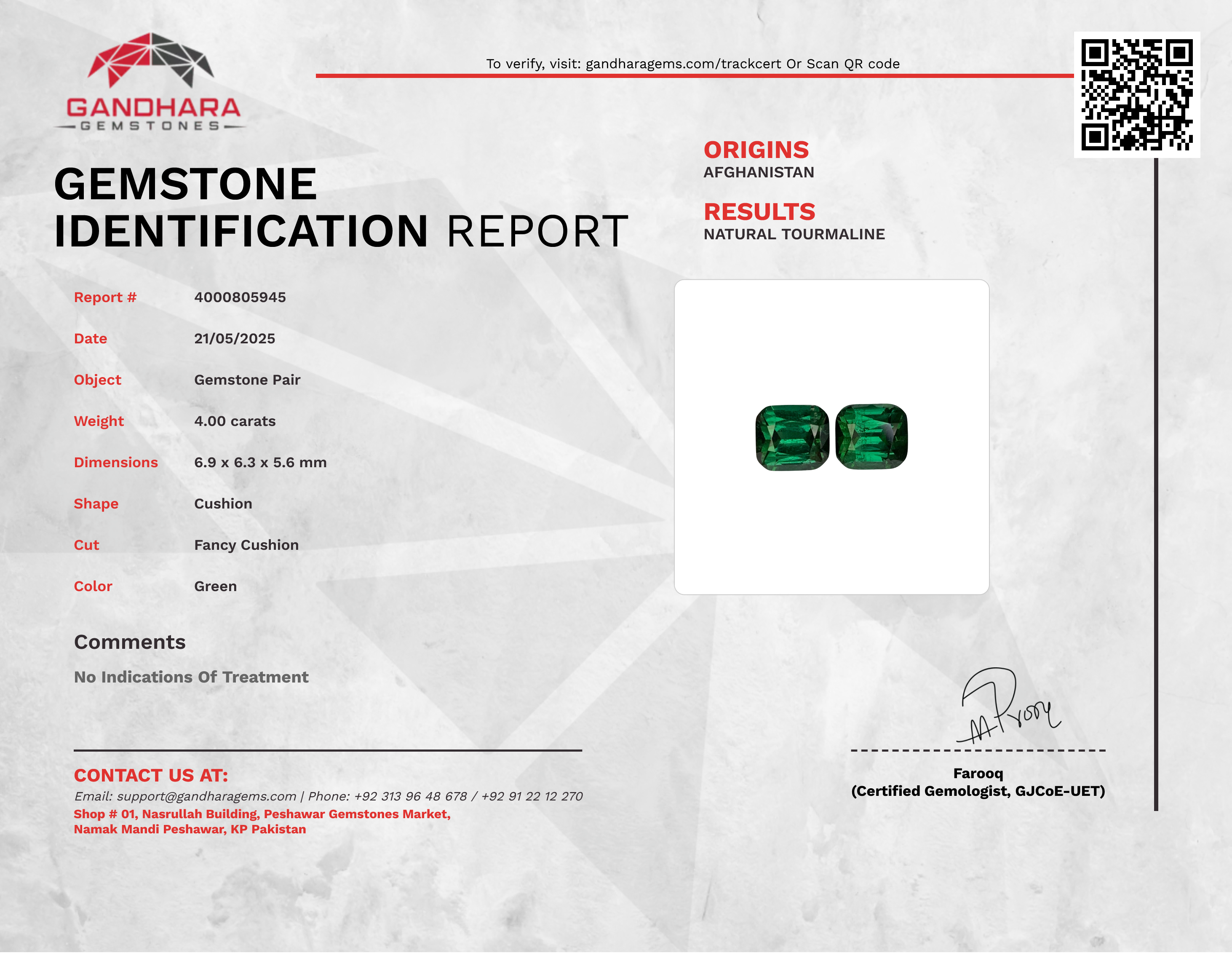 4.00 Carat Green Cushion Tourmaline Pair