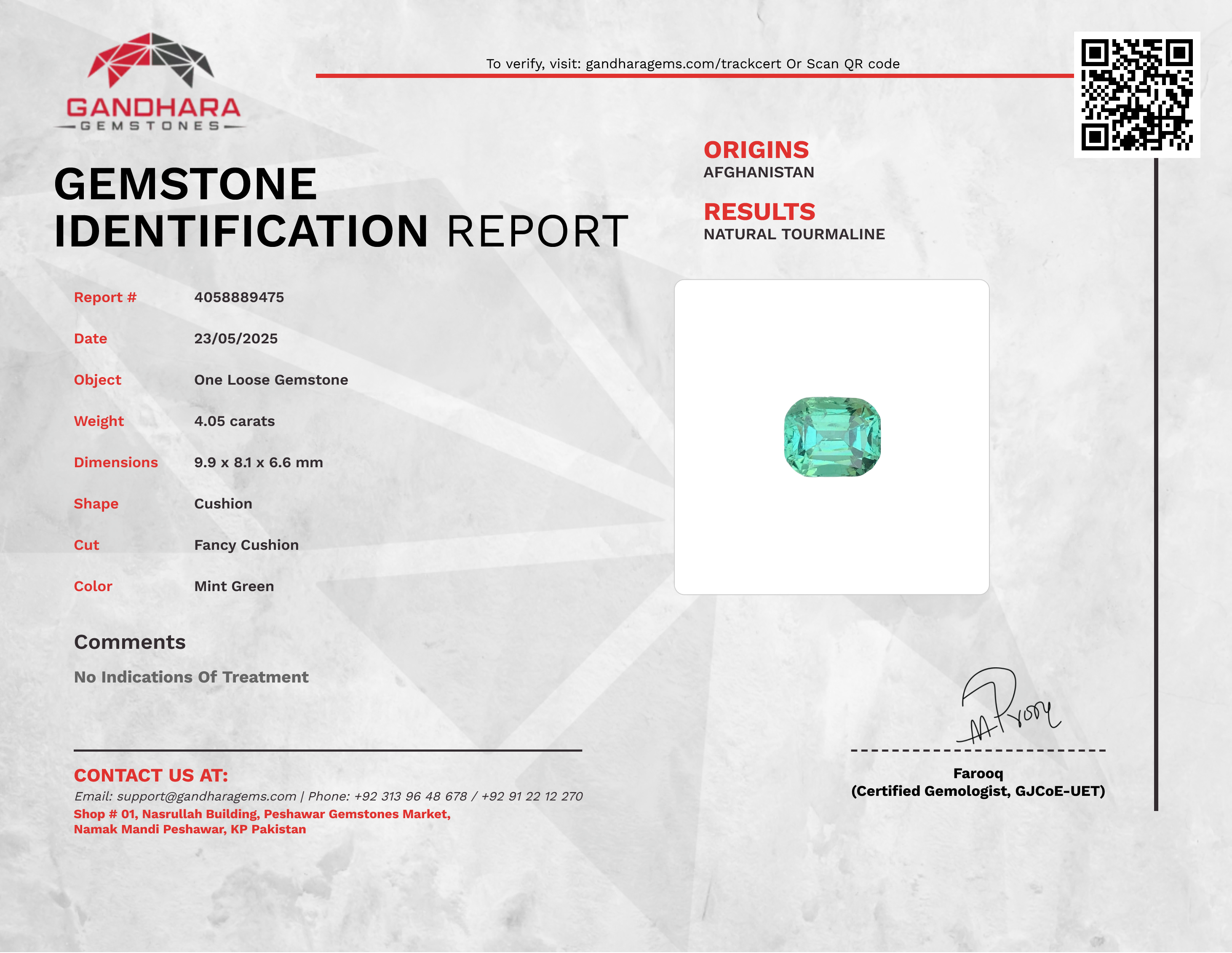 4.05 ct Cushion Mint Green Tourmaline