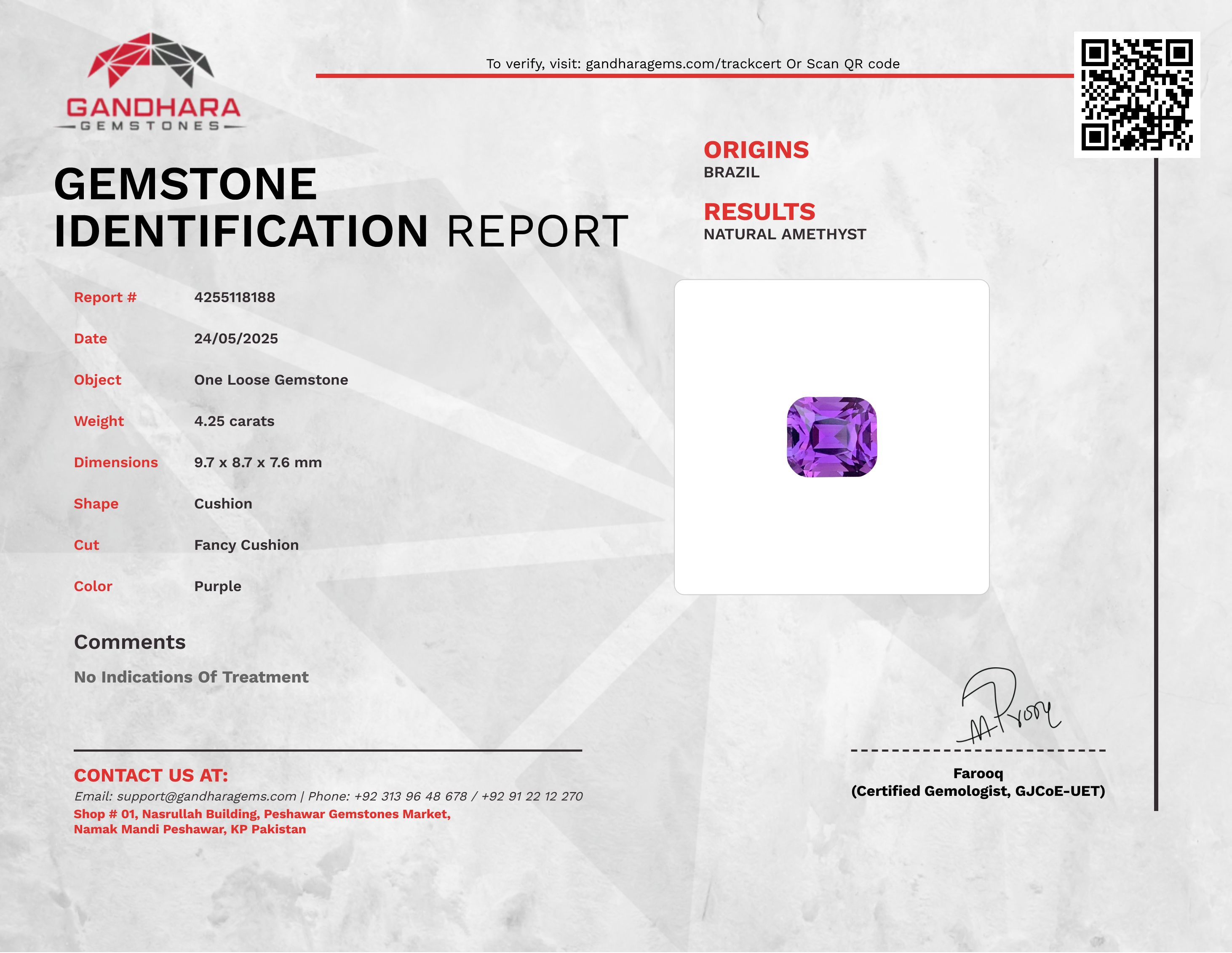 4.25 Carats Purple Amethyst Stone