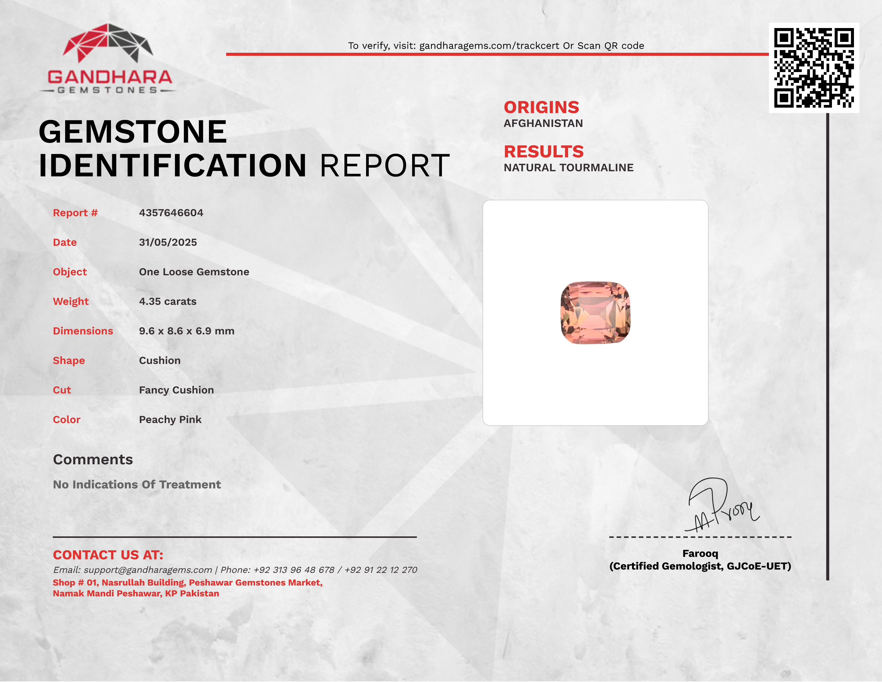 4.35 Carat Pink Tourmaline Cushion Gem
