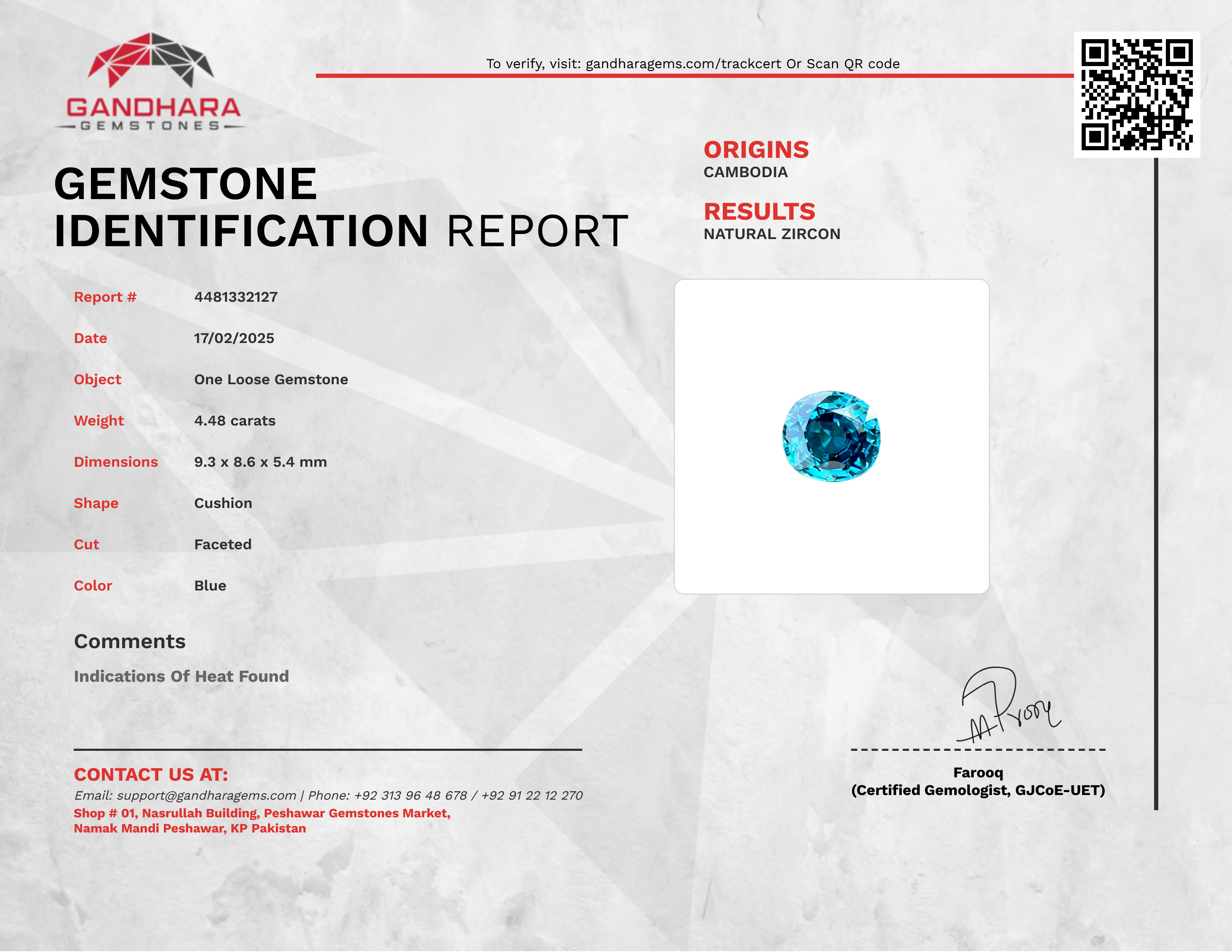 Buy Carats Blue Cushion Zircon Stone at GandharaGems