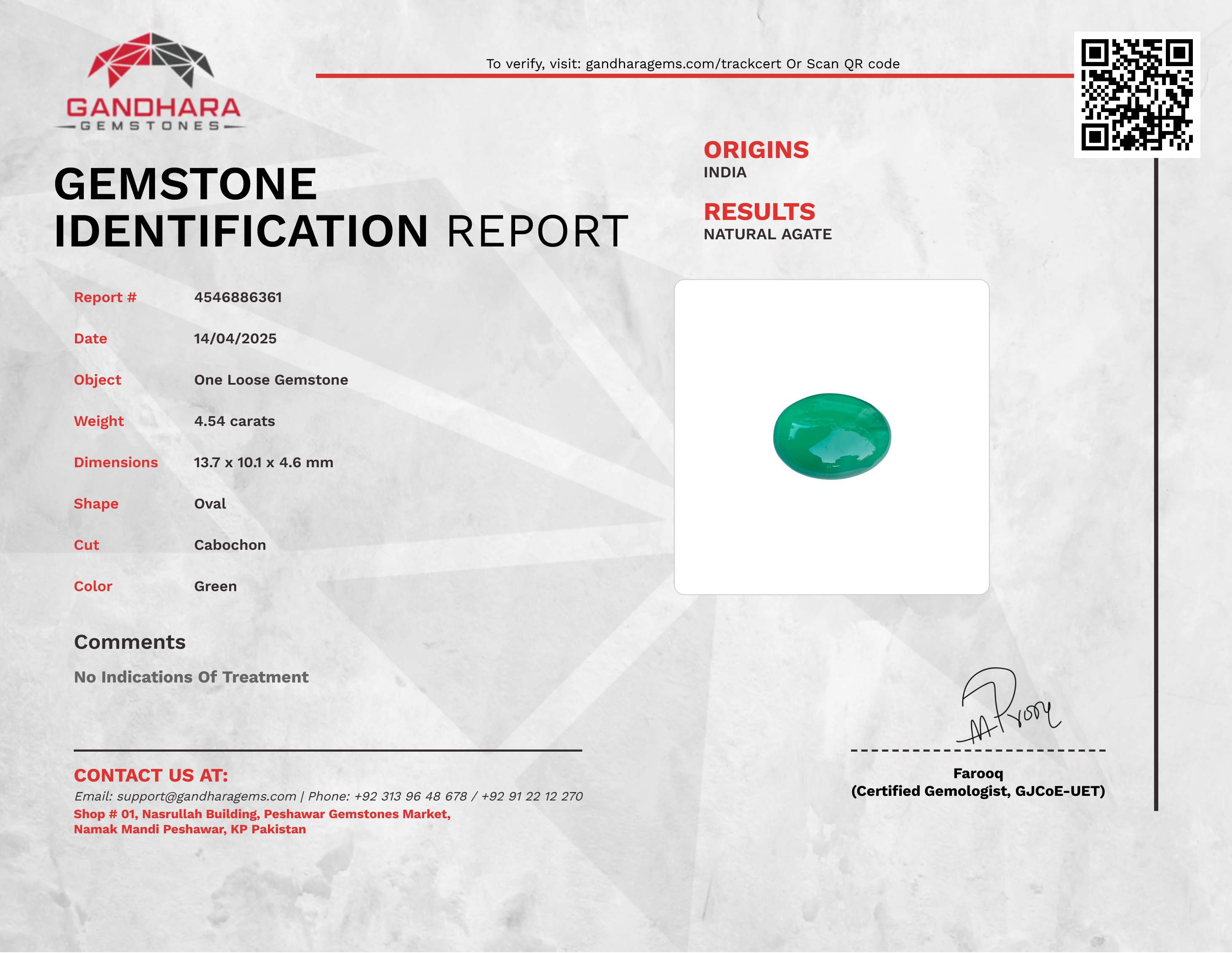 4.54 Carats Green Agate Oval Stone