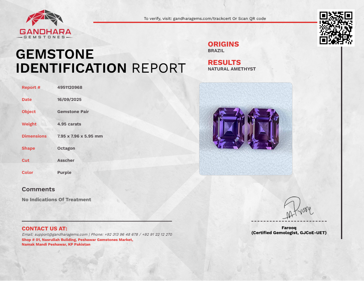 4.95 Carats Purple Amethyst Pair