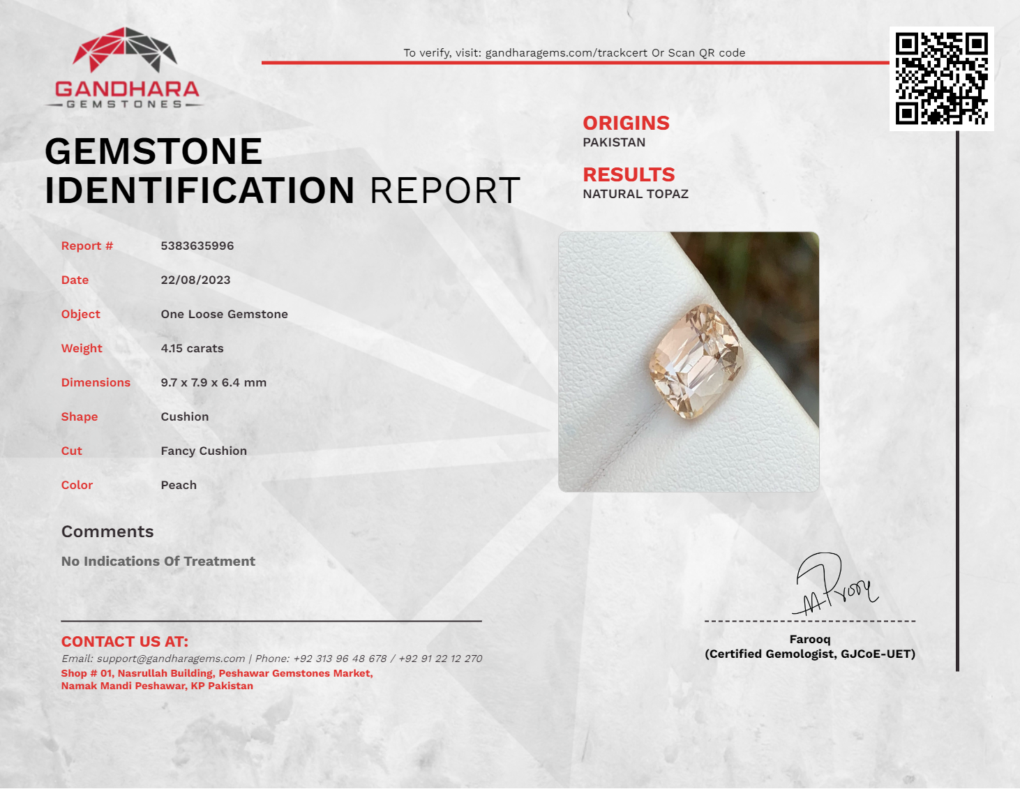 Iridescent Imperial Topaz 4.15 carats Cushion Cut Natural Pakistani Gemstone