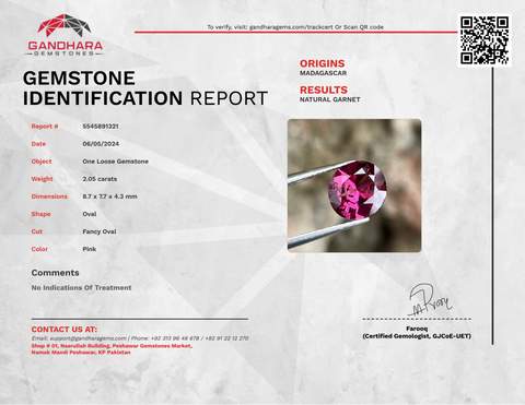 2.05 Carat Rich Pink Garnet Stone