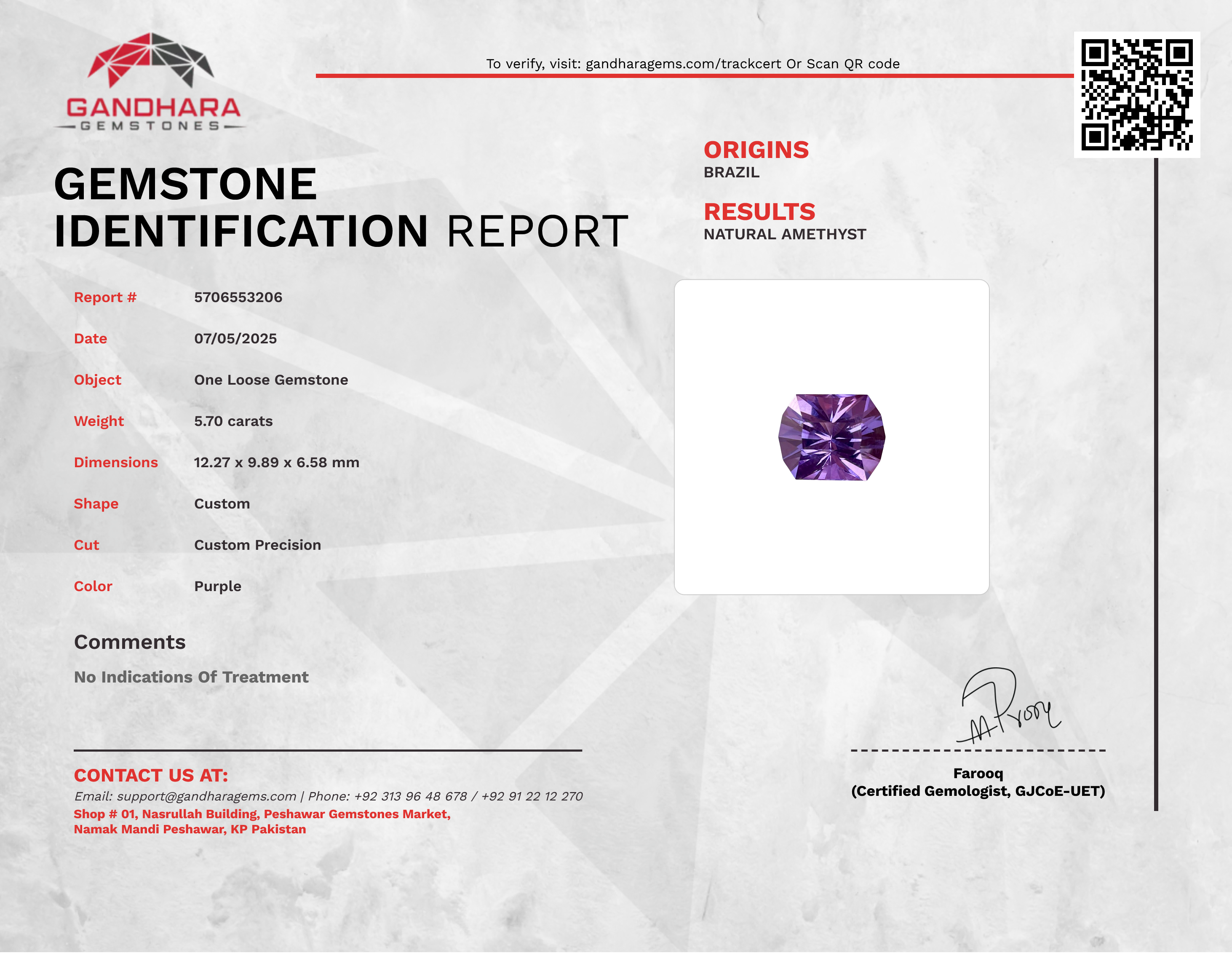 5.70 Carats Amethyst Custom Precision 