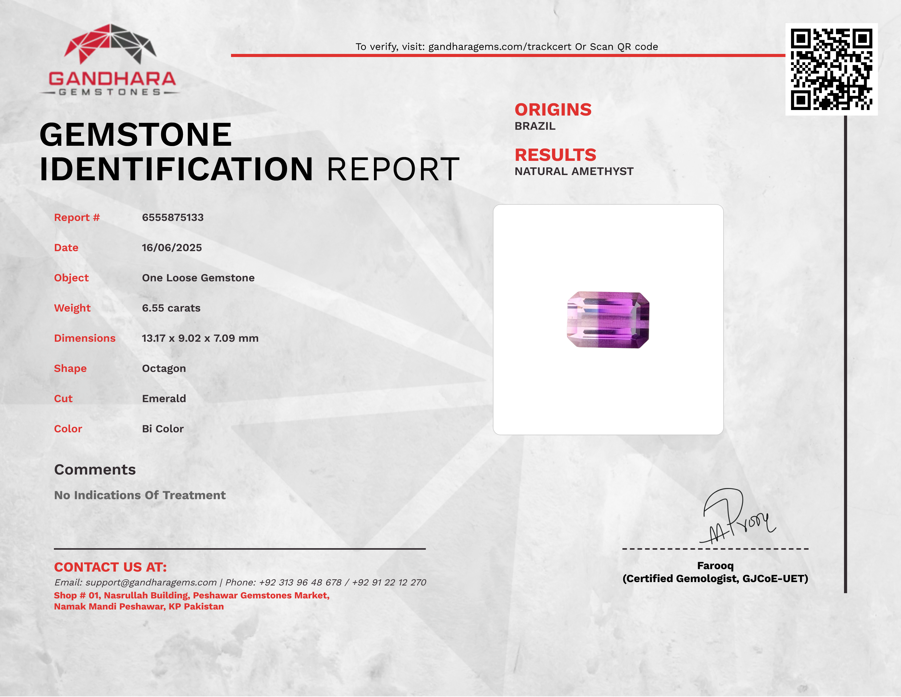 6.55 carats Bi Color Amethyst Stone
