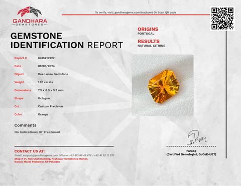 1.70 Carats Madeira Citrine Stone