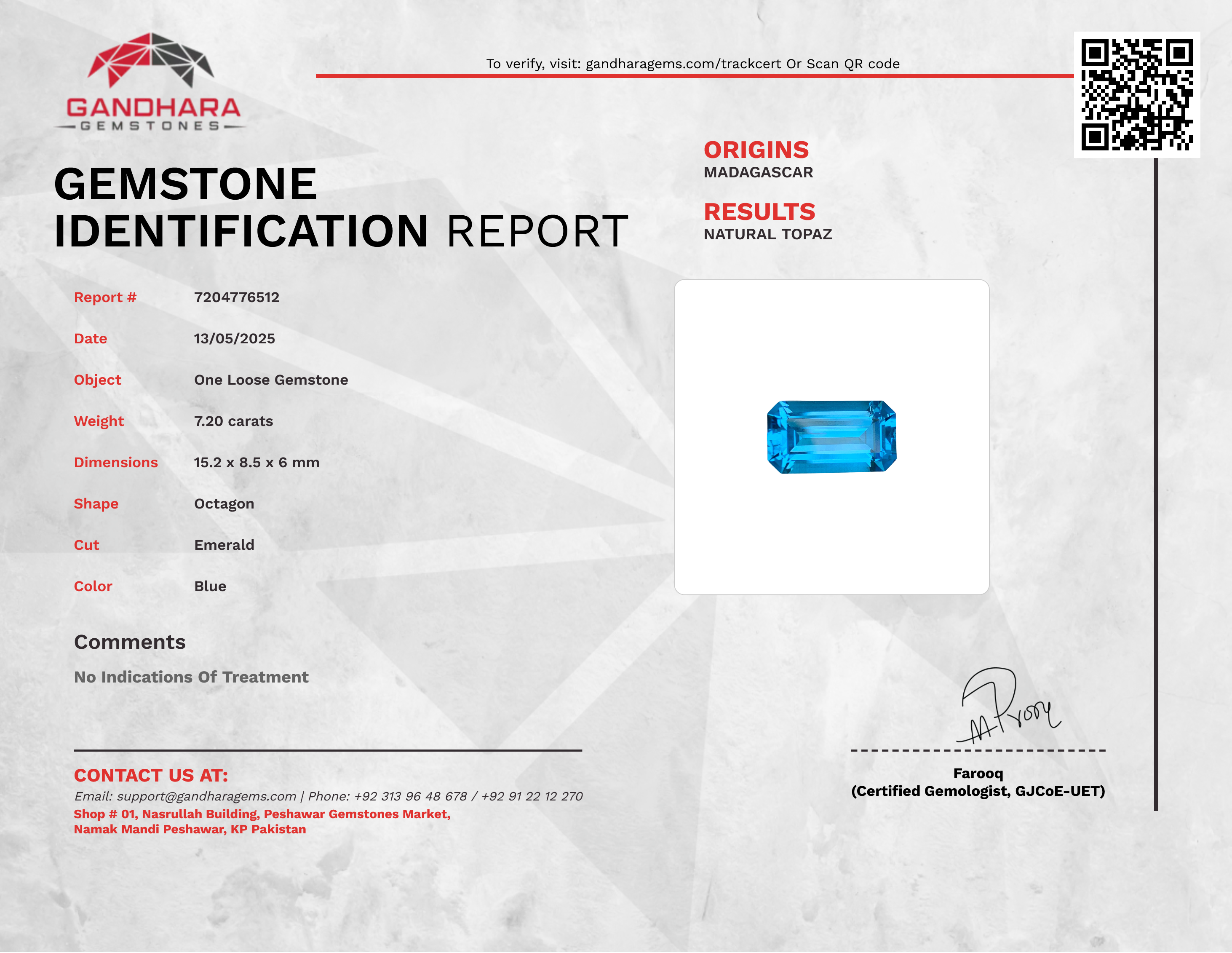 7.20 Carat Neon Blue Topaz for Sale