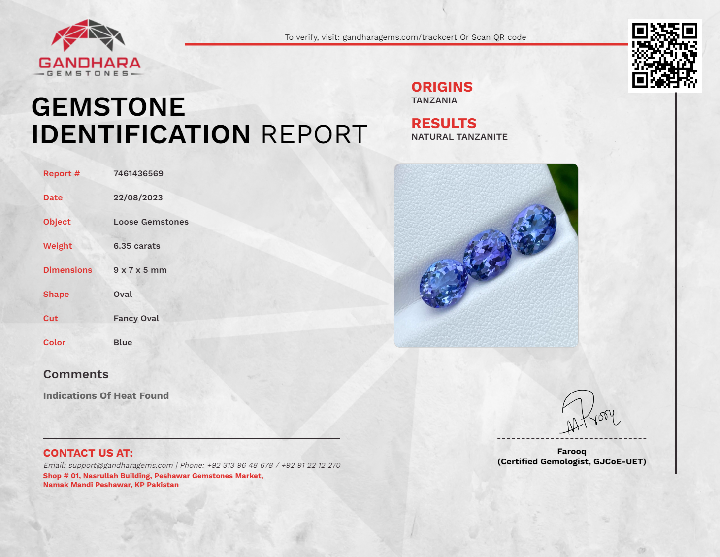 Precious Blue Tanzanite Stones 6.35 carats Oval Shaped Natural Tanzanian Gemstone