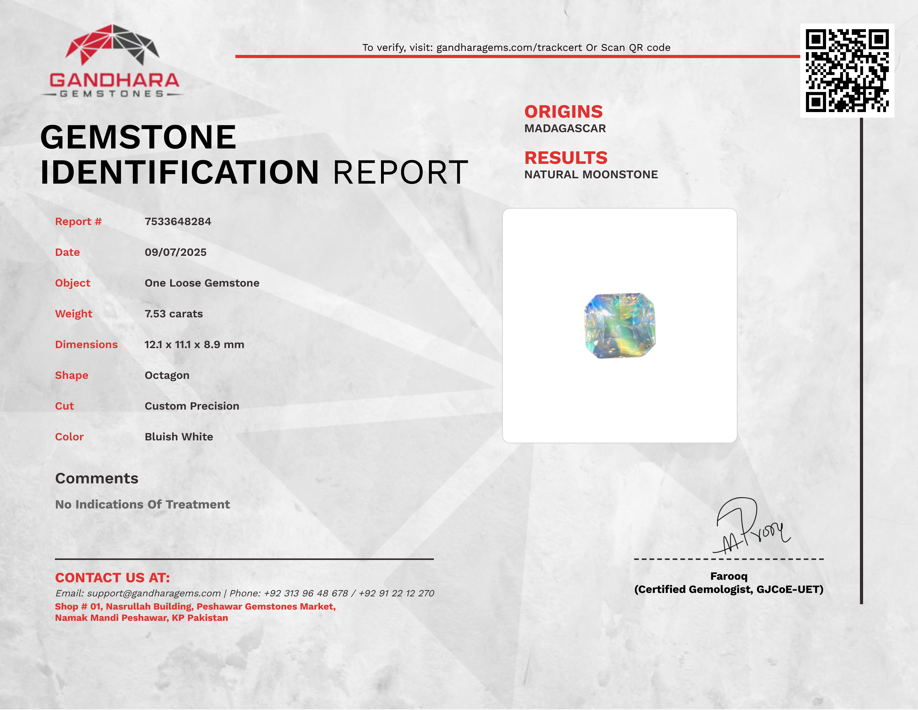 7.53 Ct Natural Madagascar's Moonstone