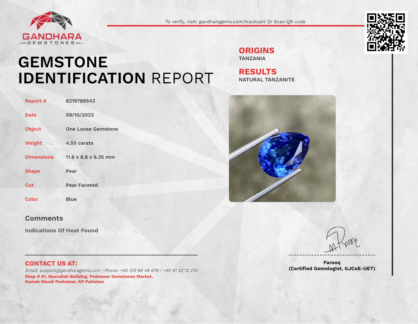 Pear Shaped Blue Tanzanite Stone 4.50 carats Natural Tanzania Gemstone